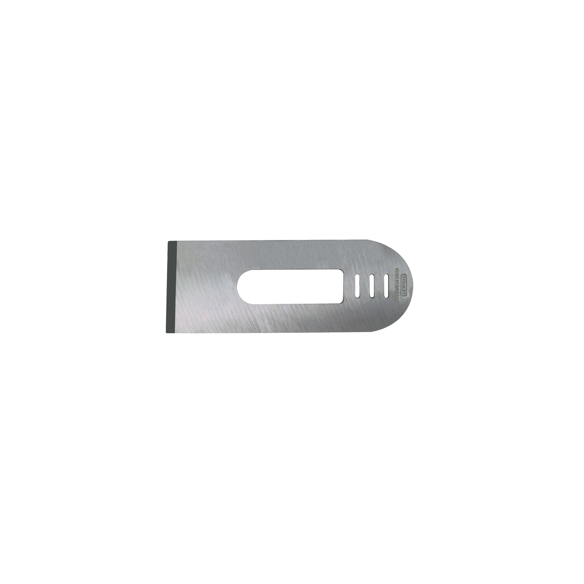 STANLEY 0-12-508 plane iron blade in silver, product photography on white background.
