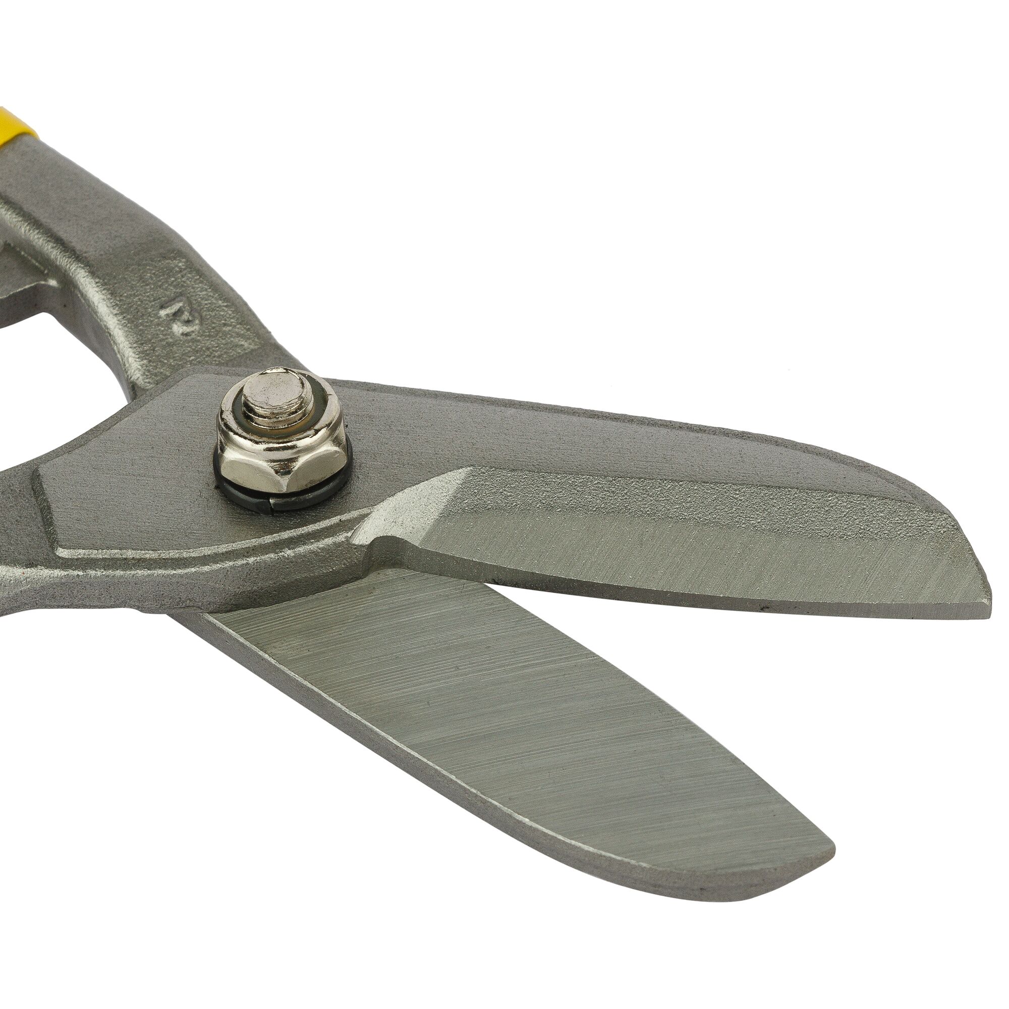 STANLEY 14-163 steel aviation snip close-up on white background, showing sharp angled blades.
