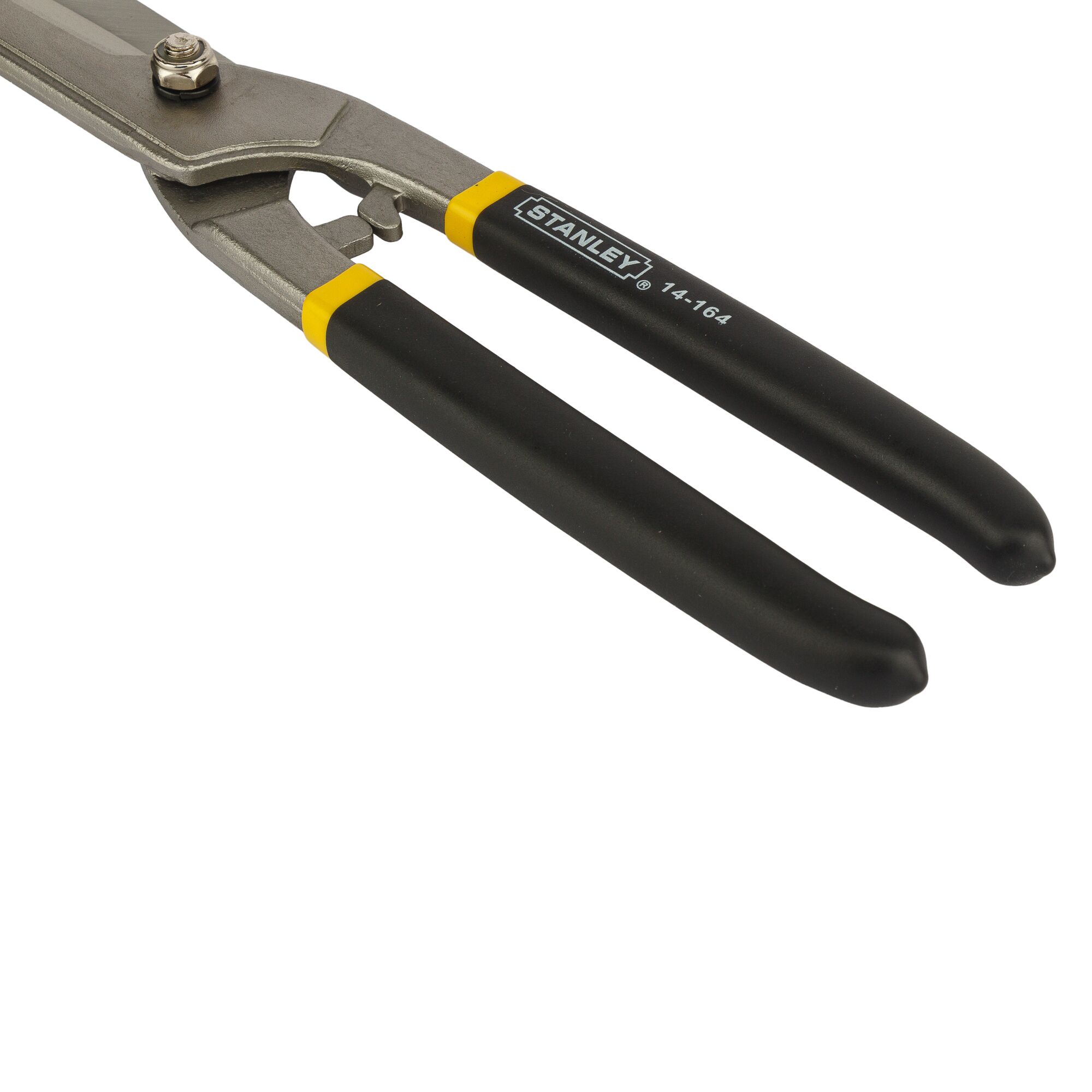 STANLEY 14-164 black and yellow handled hand tool, close-up angle on white background.