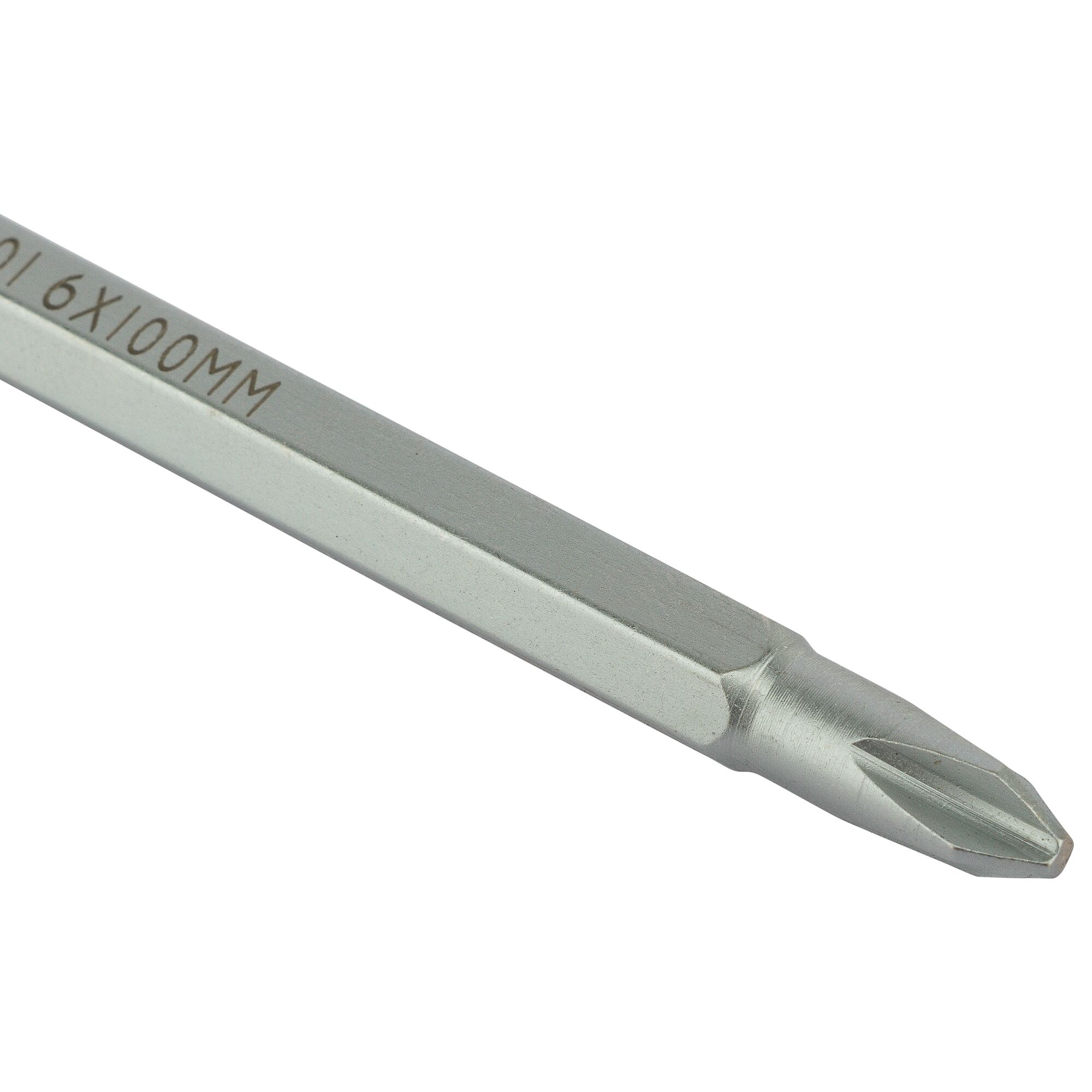 STANLEY 65-201 Phillips screwdriver photography, silver metal, side angle on white background.