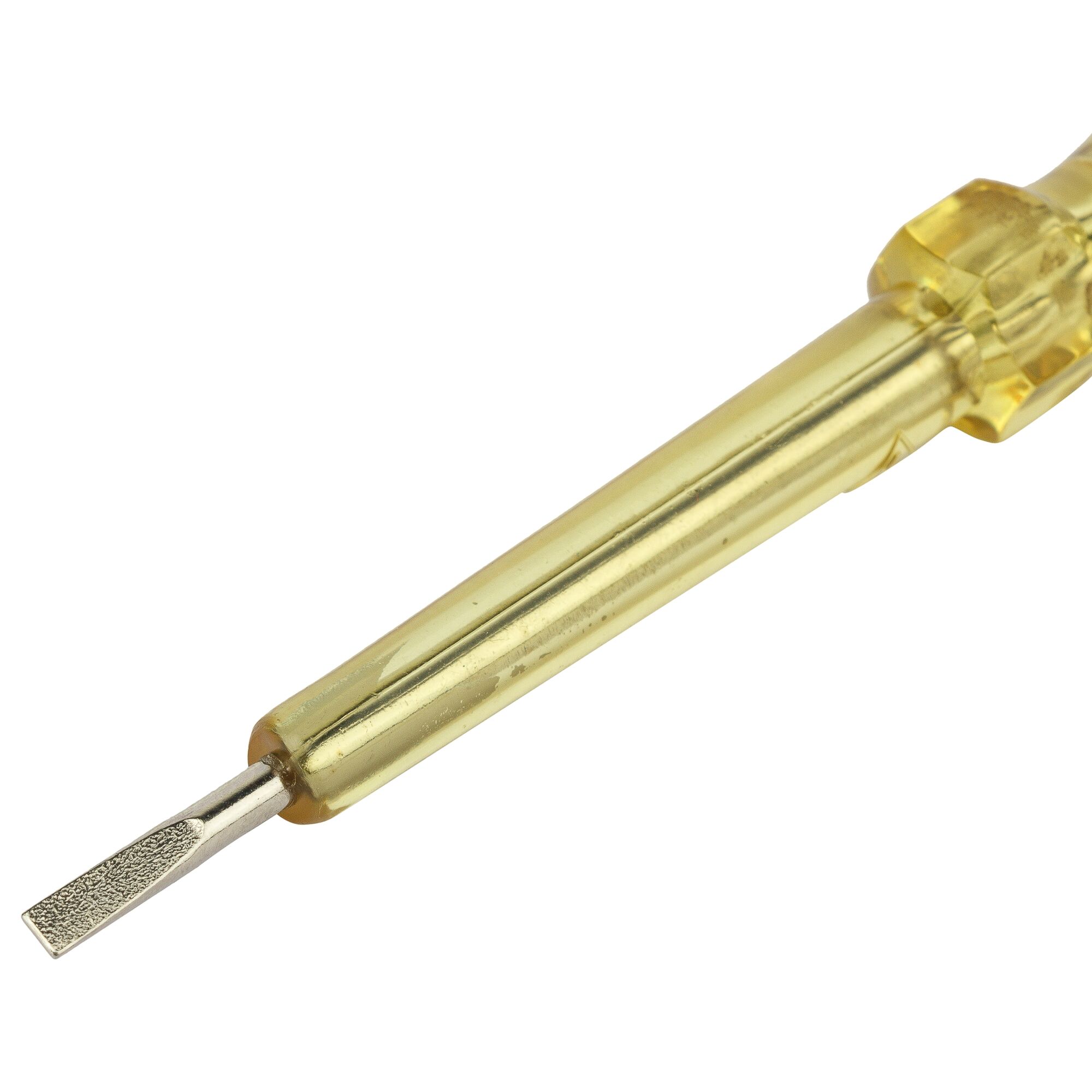 STANLEY 66-119-KR flathead screwdriver with yellow transparent handle, product side view, white background.