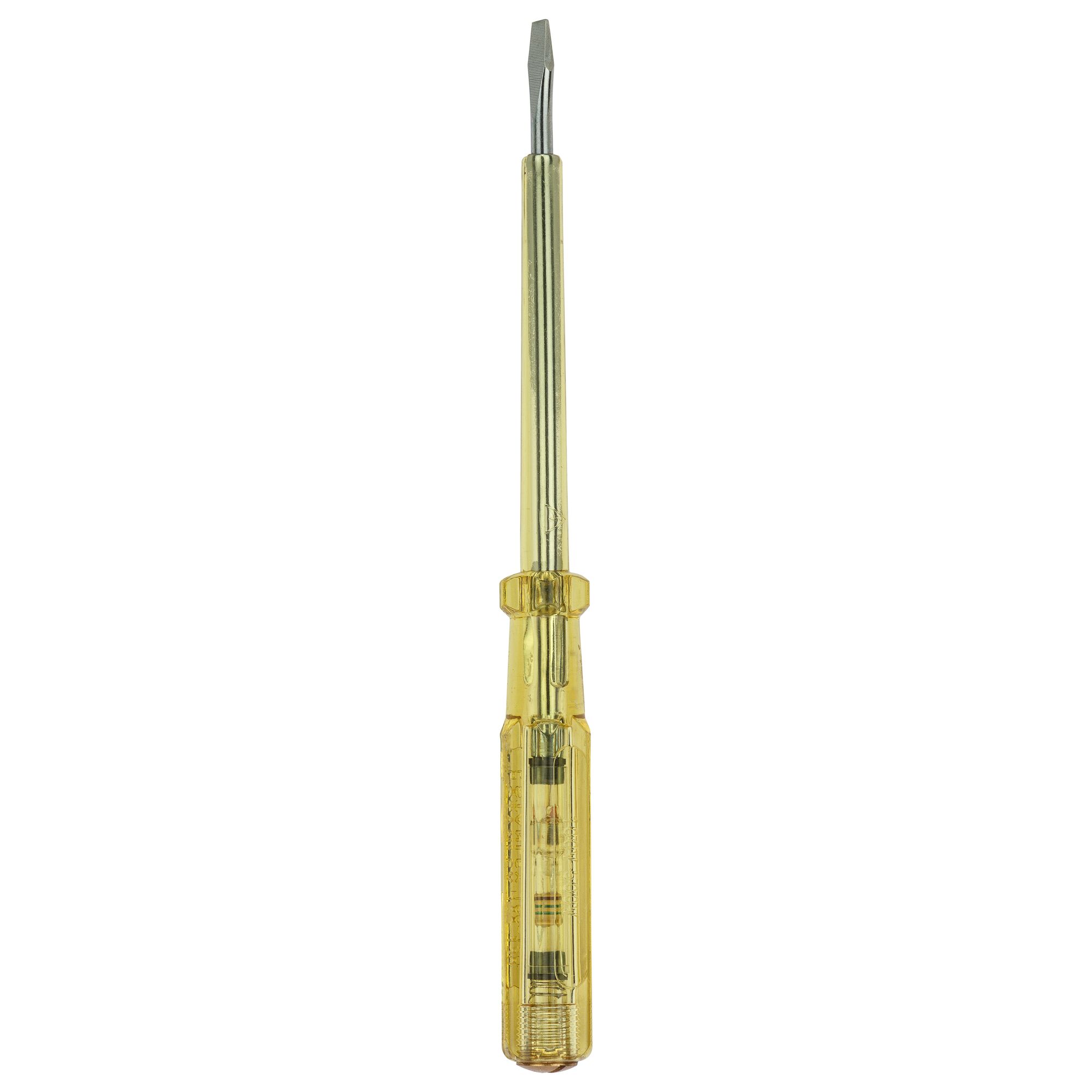 STANLEY 66-120 slotted screwdriver with transparent yellow handle, front angle photo.