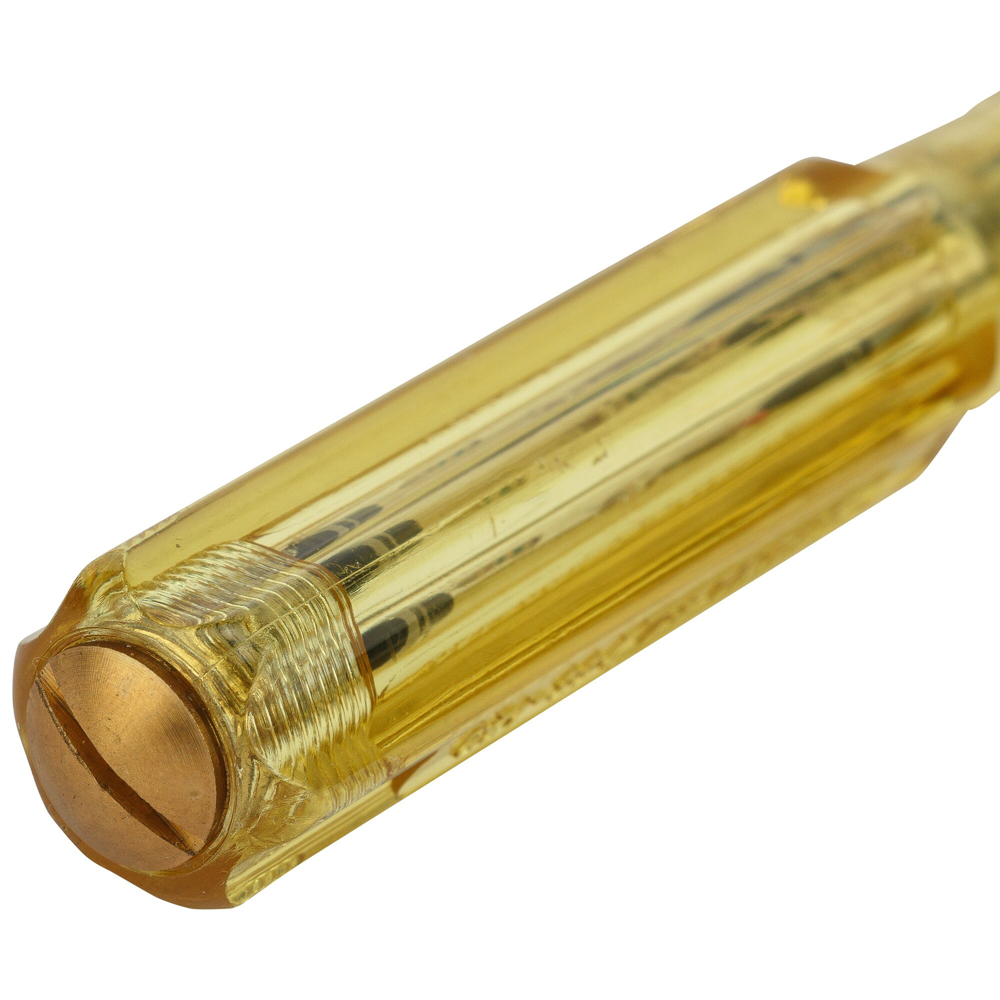 STANLEY 66-120 yellow transparent handle screwdriver, close-up angle, photography