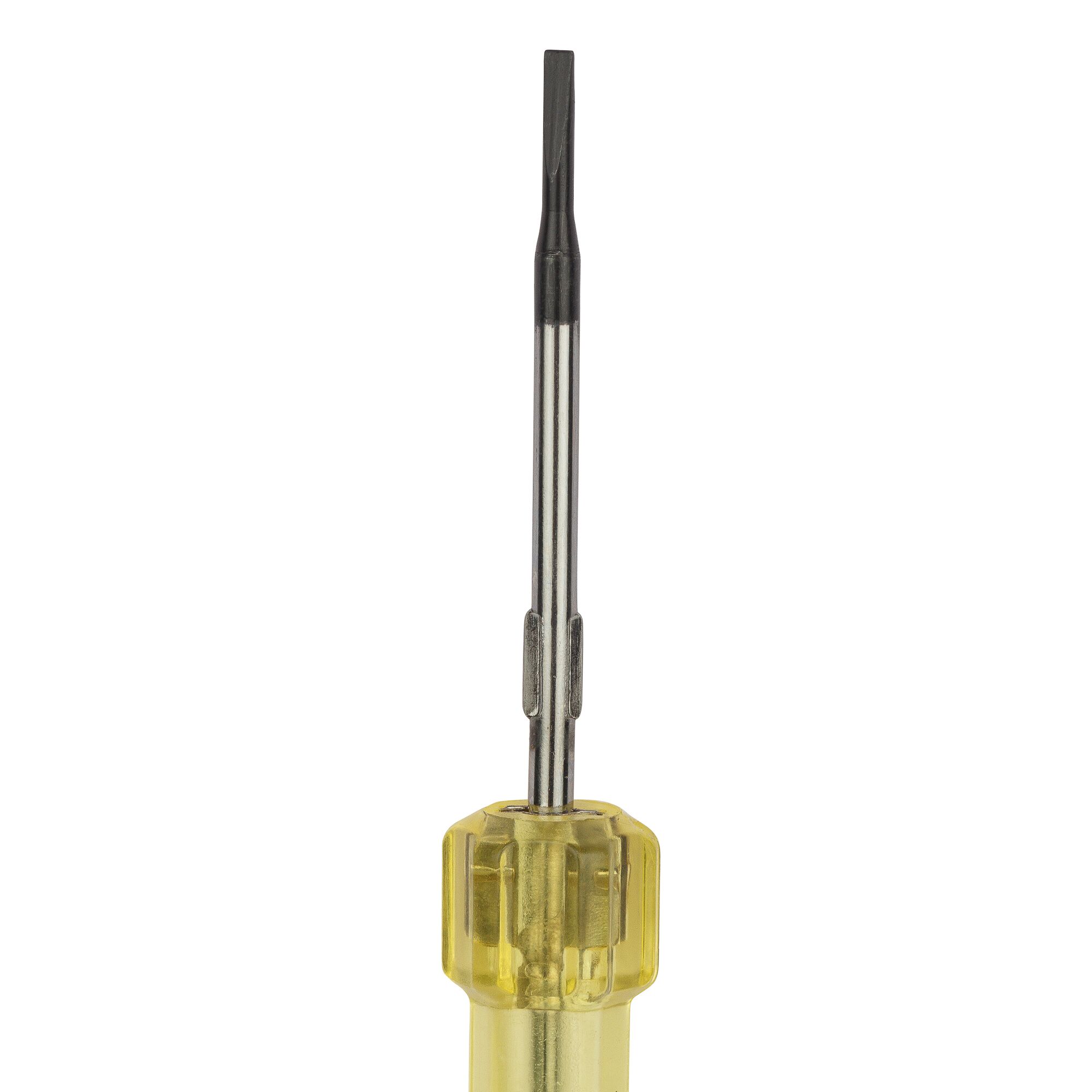 STANLEY 66-435 flathead screwdriver, yellow translucent handle, front angle, photography
