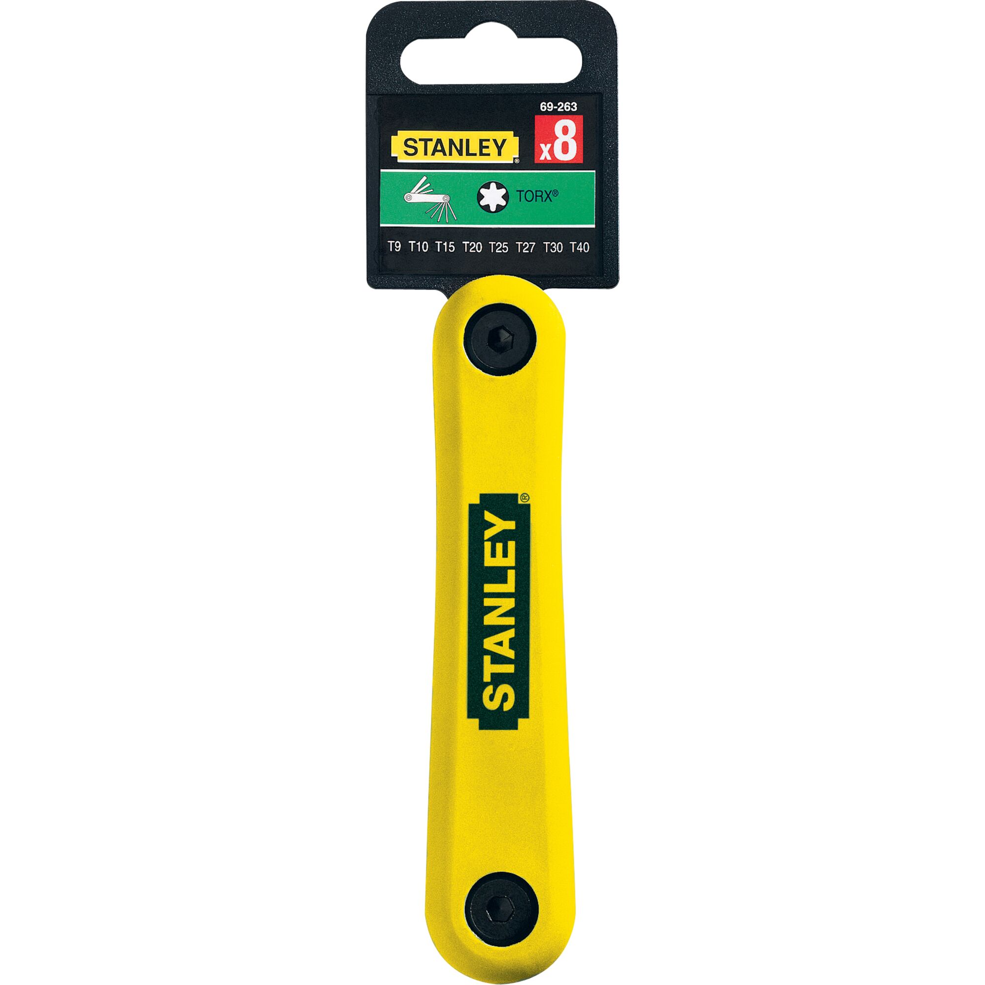 Stanley 69-263 Torx key set, yellow handle, top view, product on white background.