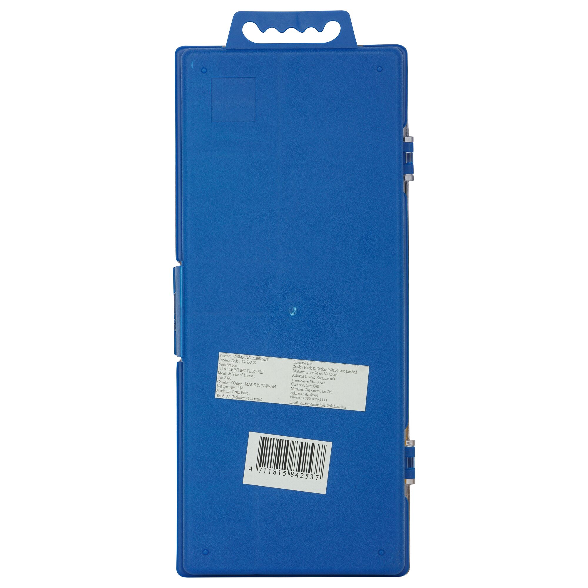 STANLEY 84-253-22 tool set in blue hard plastic case, rear view with label and barcode visible.