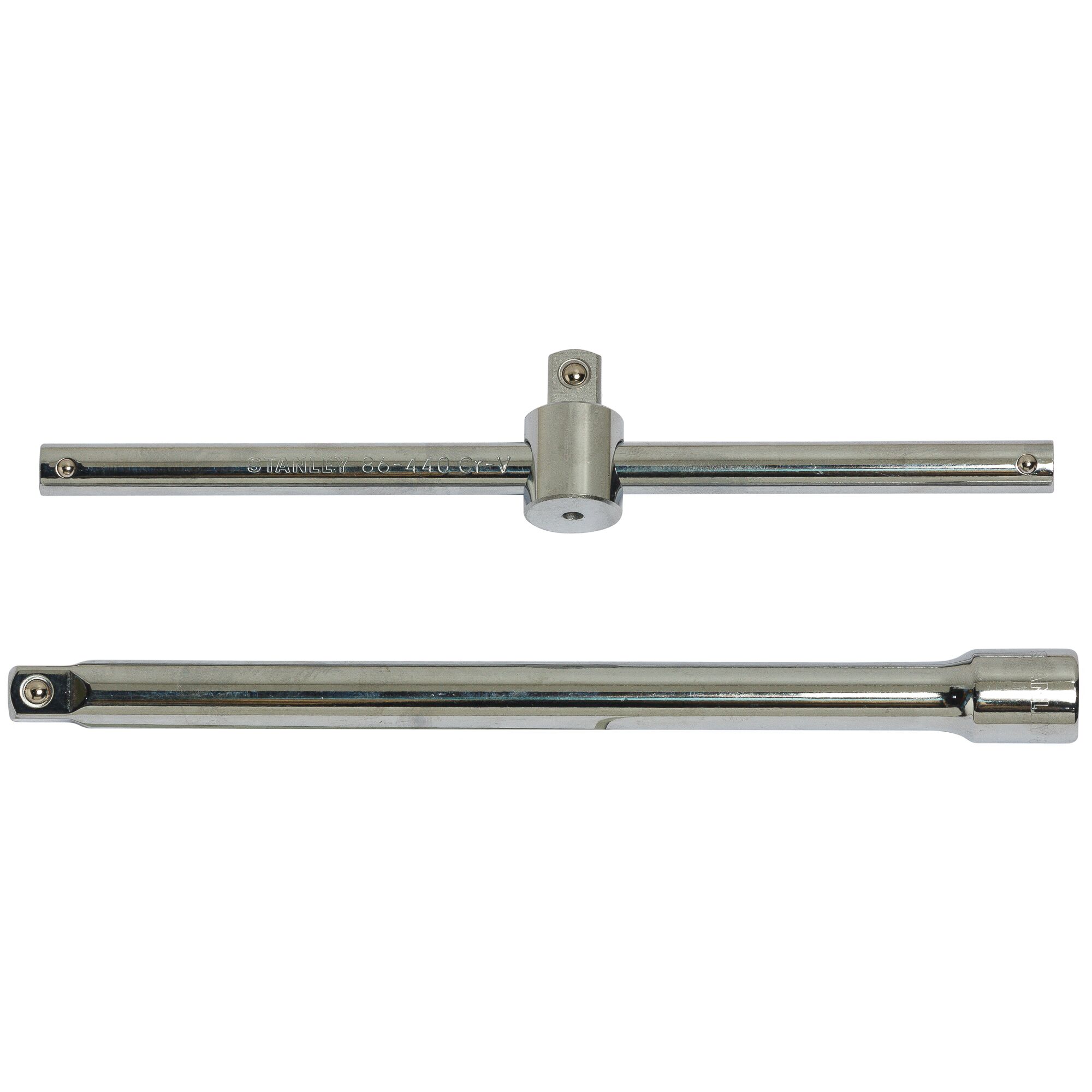 STANLEY 86-477 T-handle breaker bar set, chrome finish, photography, white background top view.