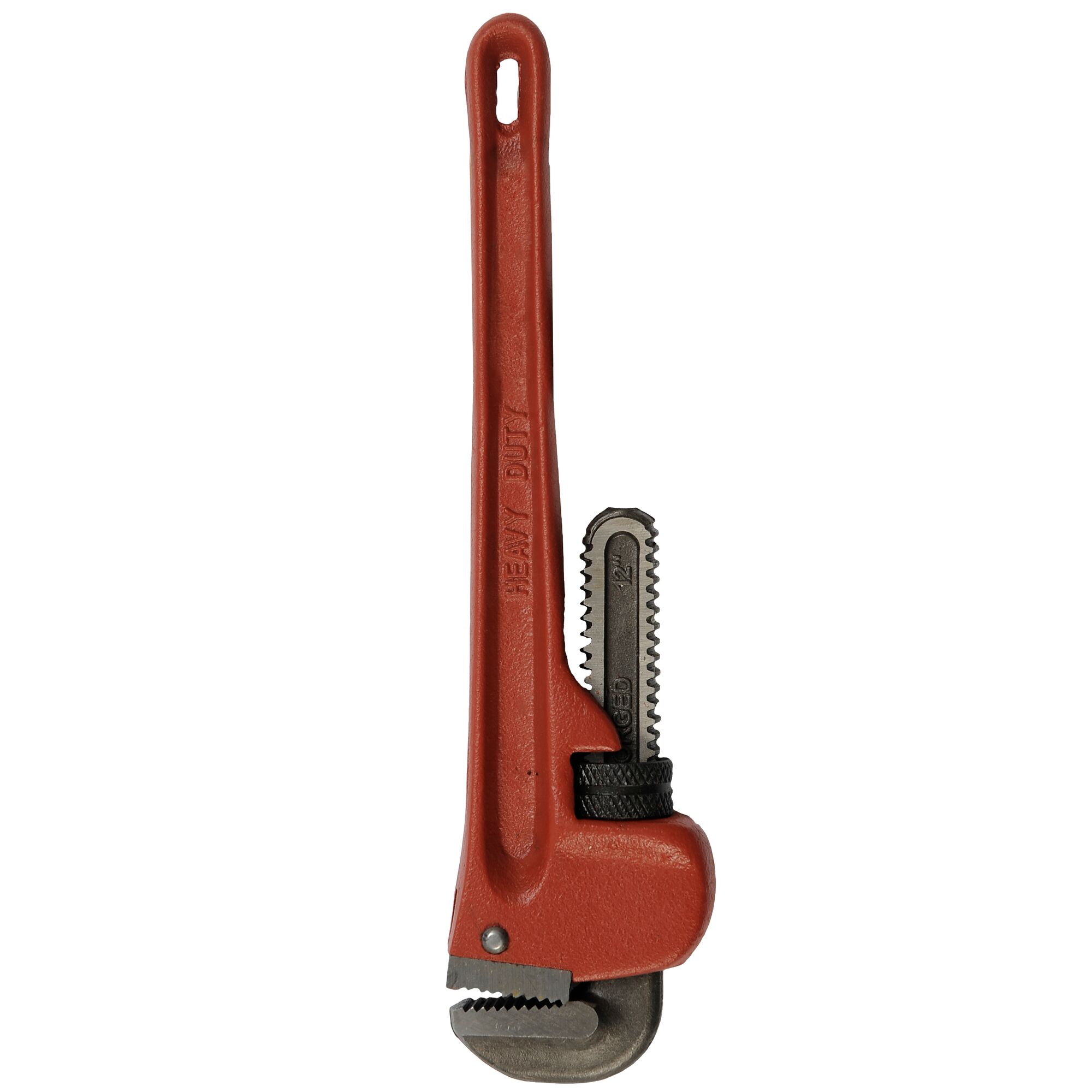 STANLEY 87-623 heavy-duty pipe wrench with red handle, straight jaw, product photo on white background.
