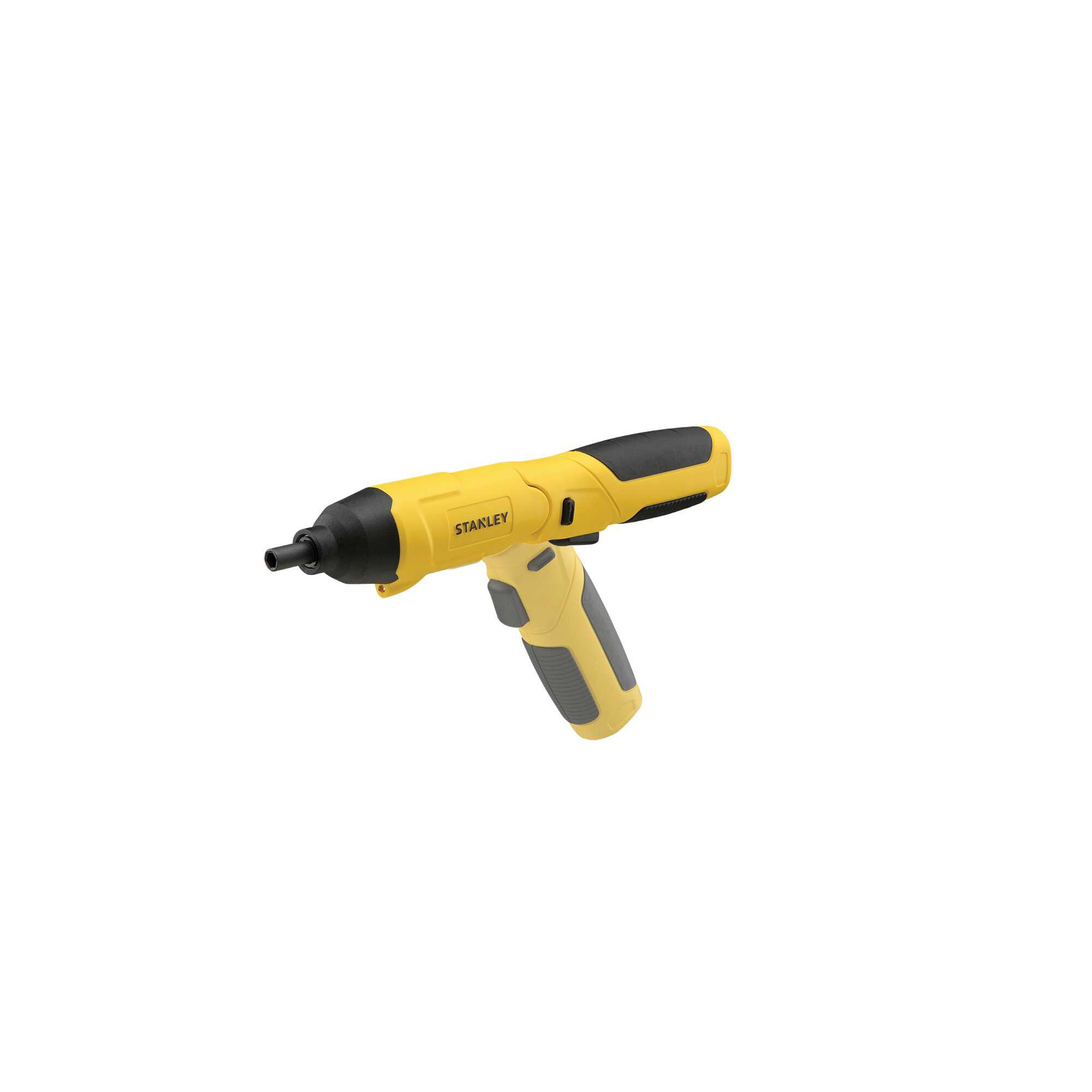 STANLEY SCS4K yellow and black cordless screwdriver, angled side view on white background.