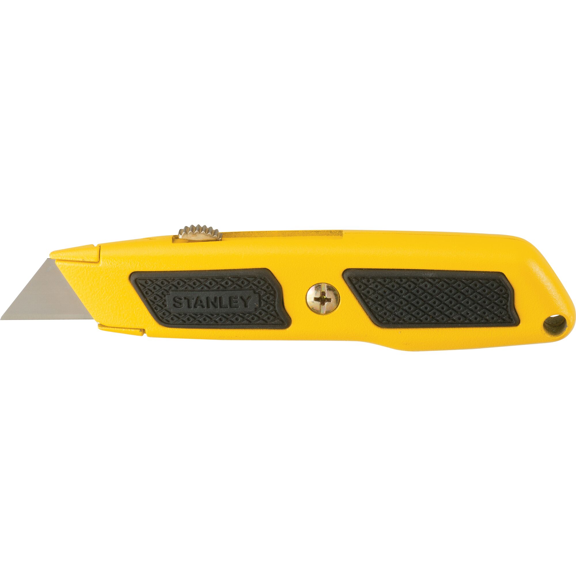 STANLEY STHT10779-8 utility knife, yellow and black handle, left-side view on white background.