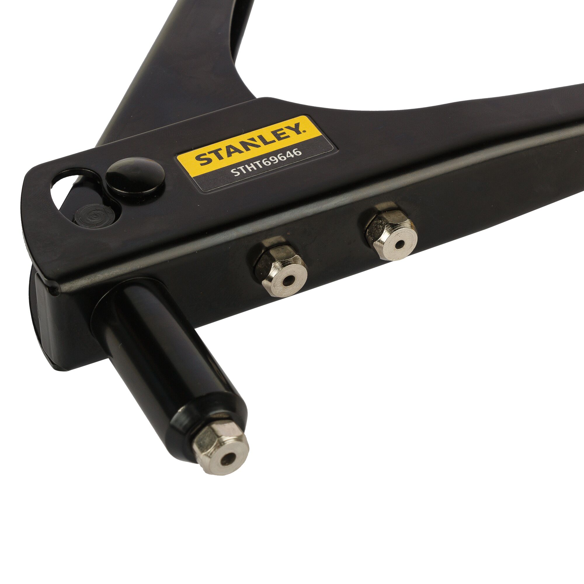 Stanley STHT69646-8 black hand riveter tool, photography of front angle on white background