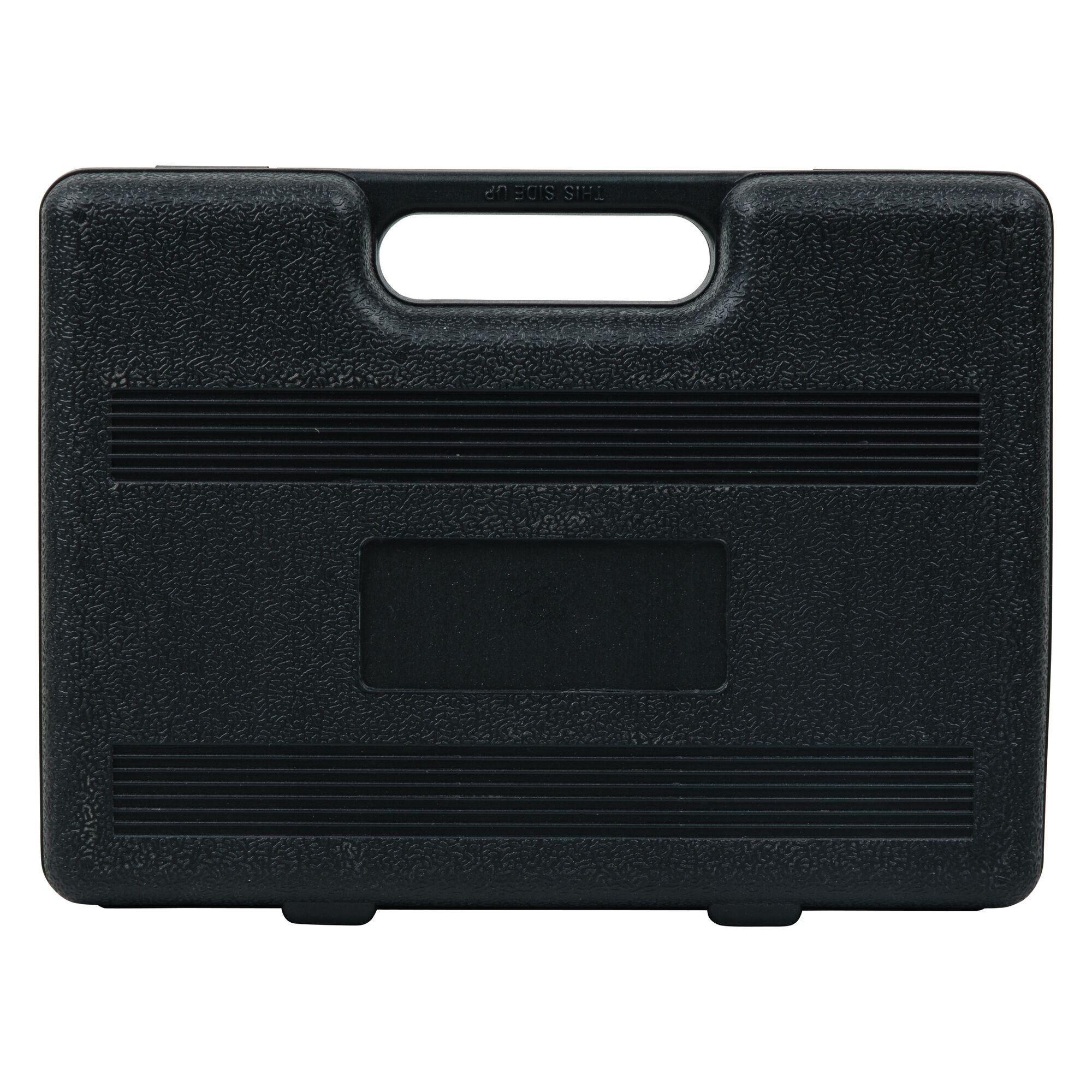 STANLEY STHT74982 black hard plastic tool case front angle, textured with handle, photography