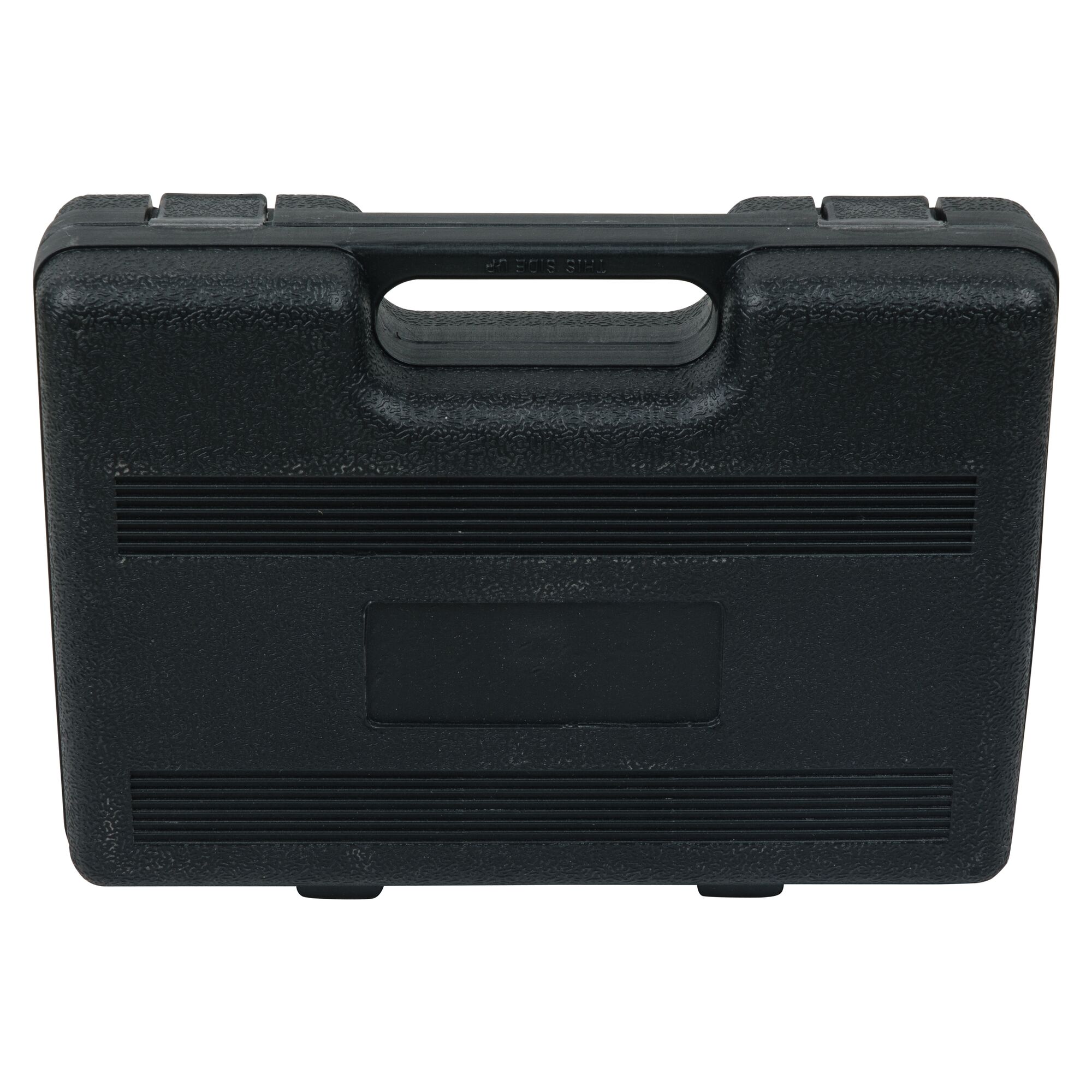 STANLEY STHT74982 black plastic tool case, front angle, textured surface, compact design