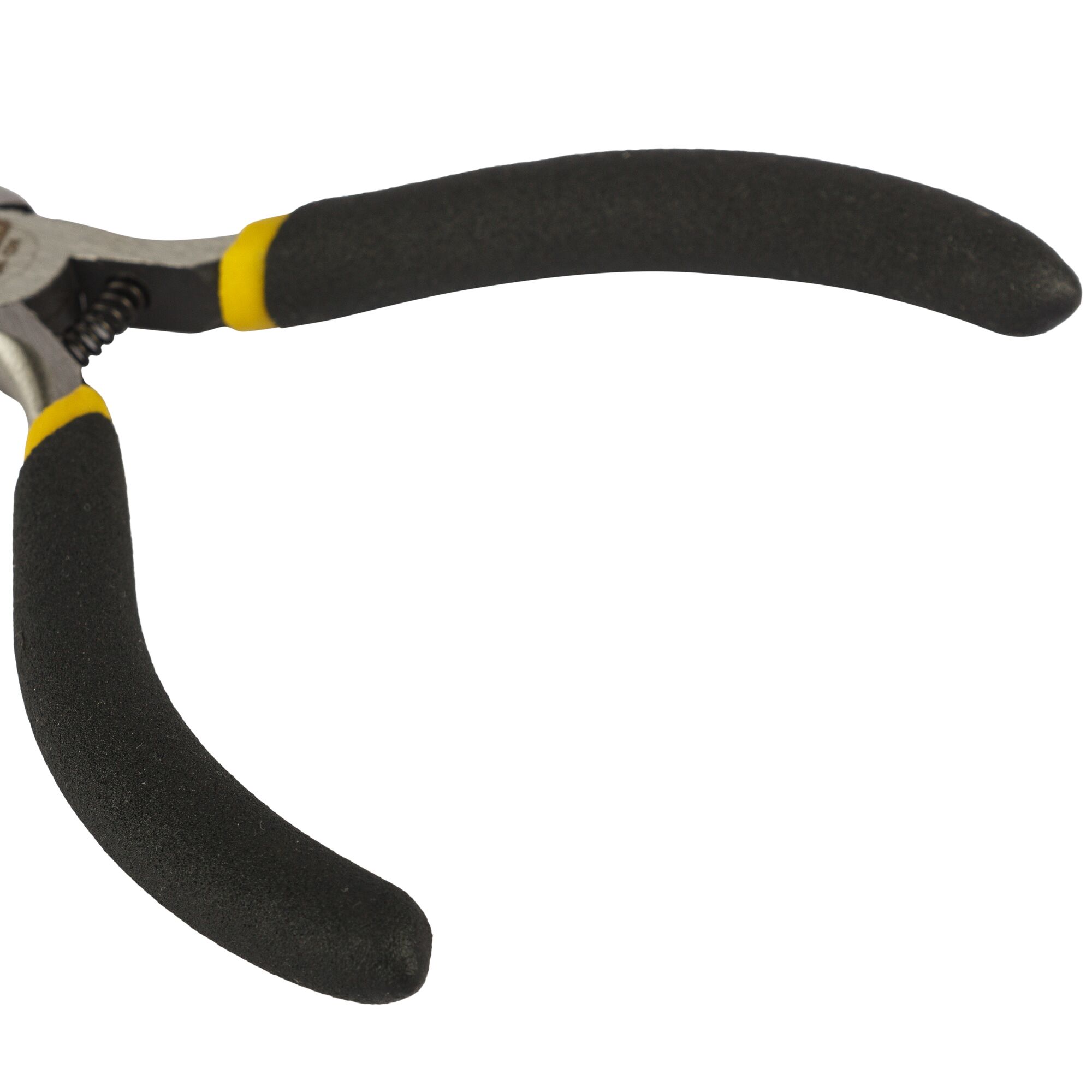 STANLEY STHT84124-8 pliers with black and yellow cushioned handles, product category photography, side angle