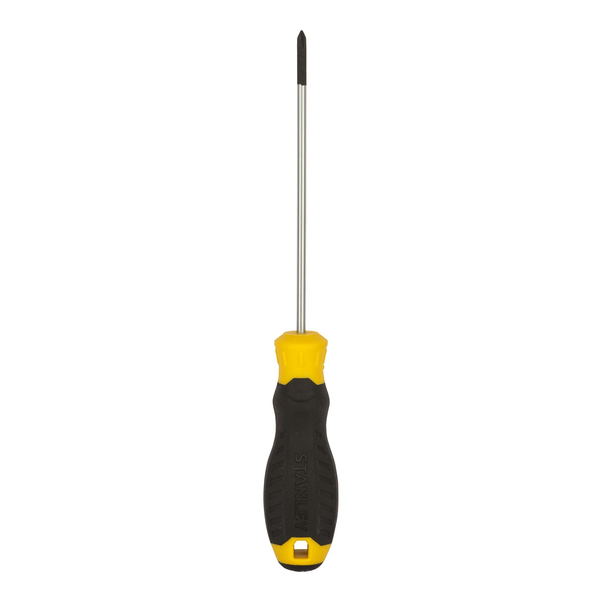 STANLEY STMT60801-840 screwdriver with yellow and black handle, front angle, on white background.