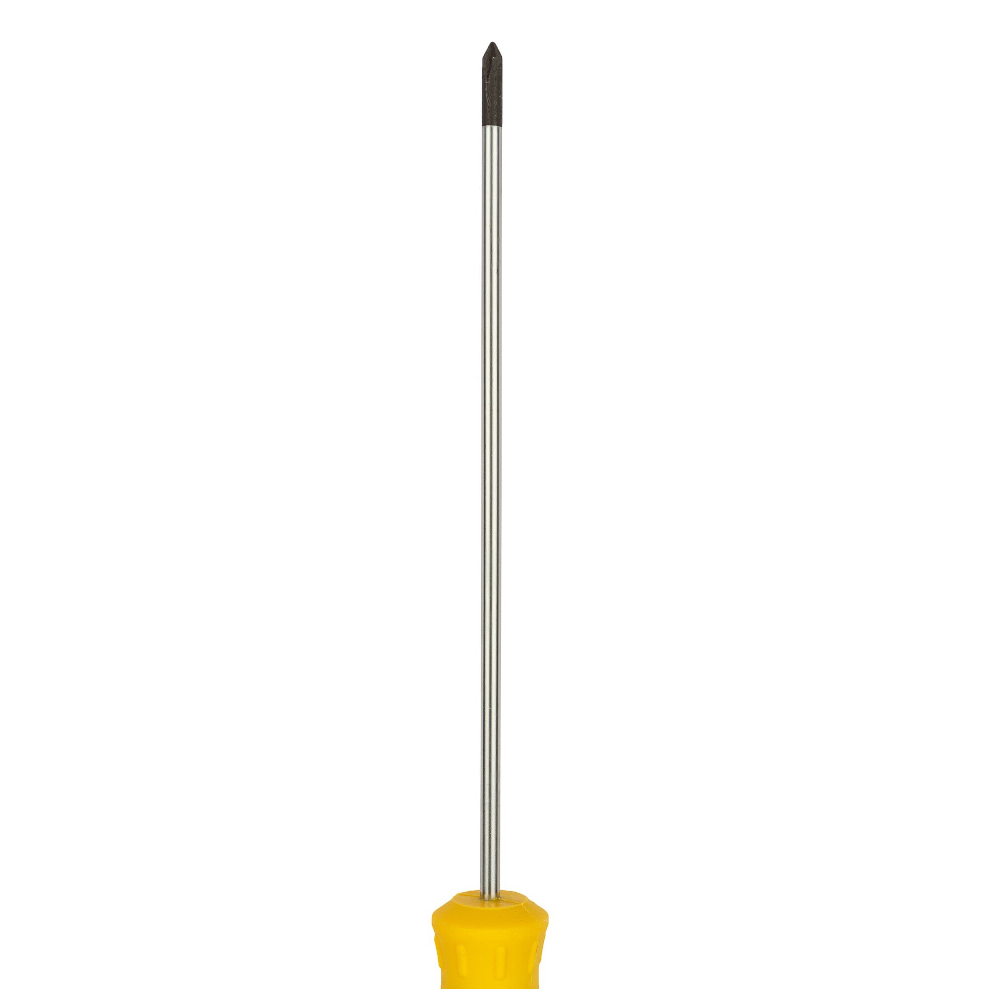 STANLEY STMT60802-8 long Philips screwdriver with yellow handle, straight front view on white background.