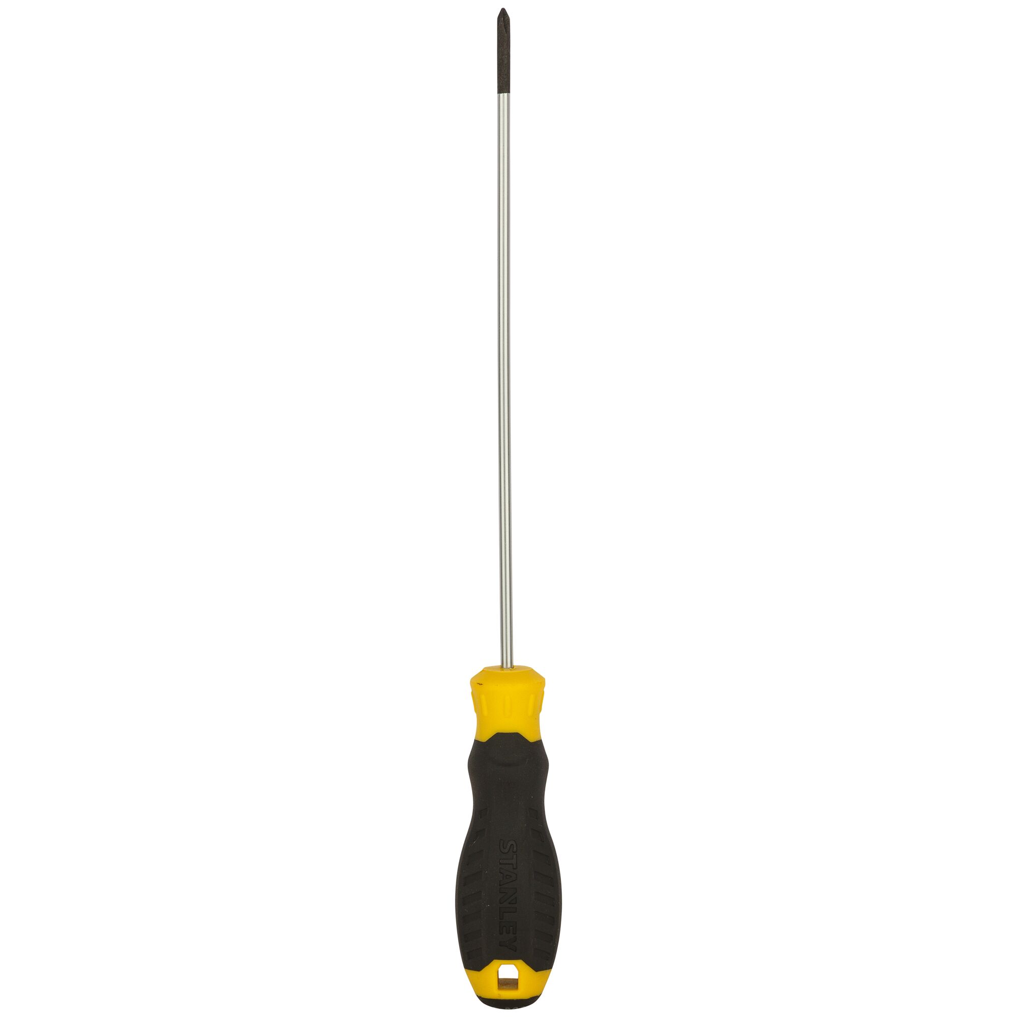 Stanley STMT60803-8 screwdriver with yellow and black handle, front angle on white background.