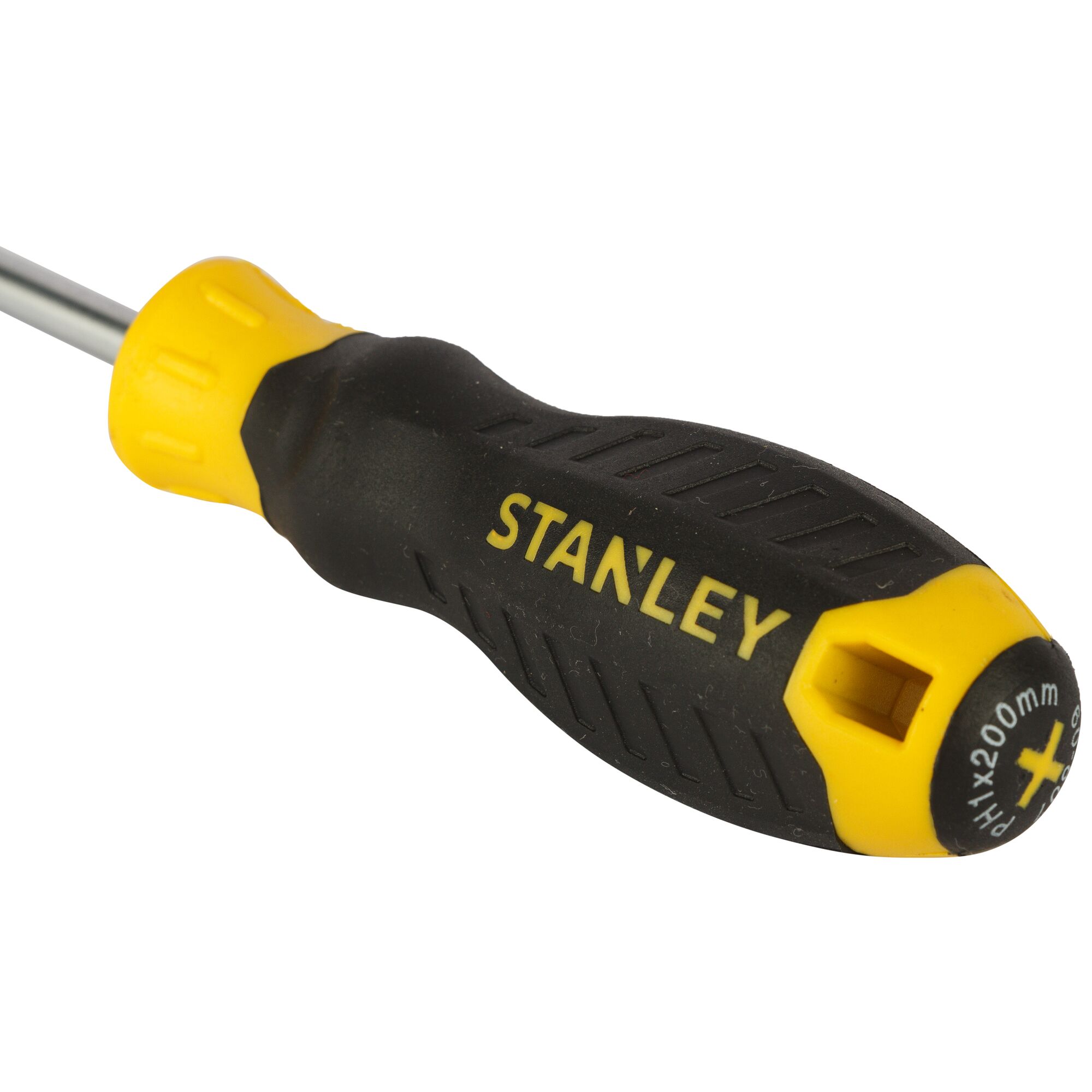 Stanley STMT60807-8 black and yellow screwdriver handle, angled view, textured grip, visible branding.