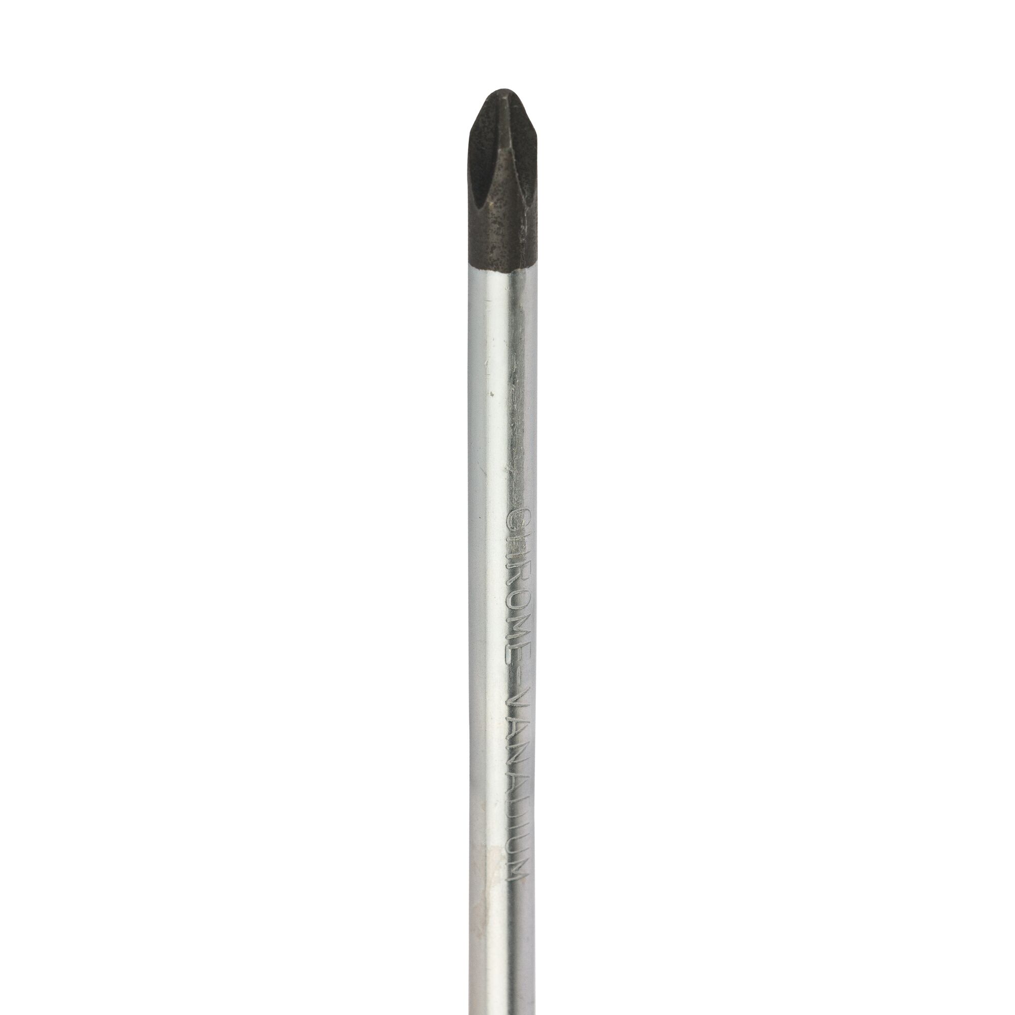 STANLEY STMT60809-8 Phillips screwdriver, chrome shaft, black tip, studio side view photography.