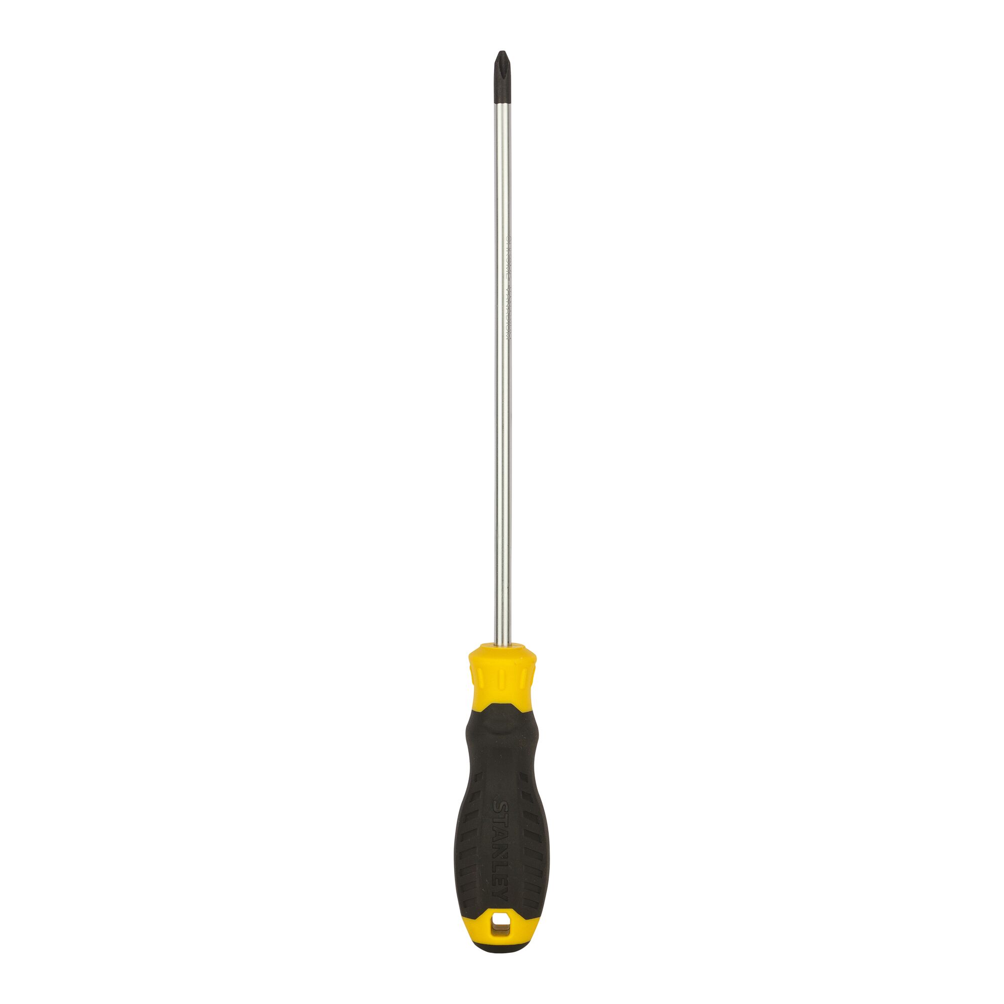 Stanley STMT60812-8 Phillips screwdriver with yellow and black handle, front angle on white background.