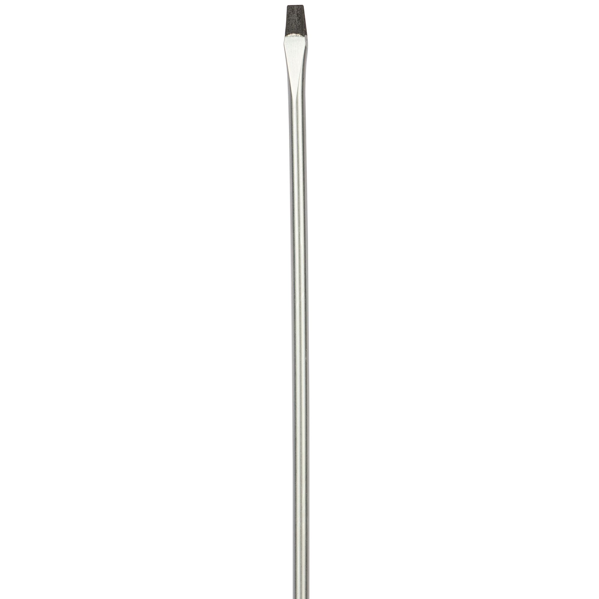 STANLEY STMT60819-8 flat head screwdriver, silver metal shaft, photographed upright on white background.