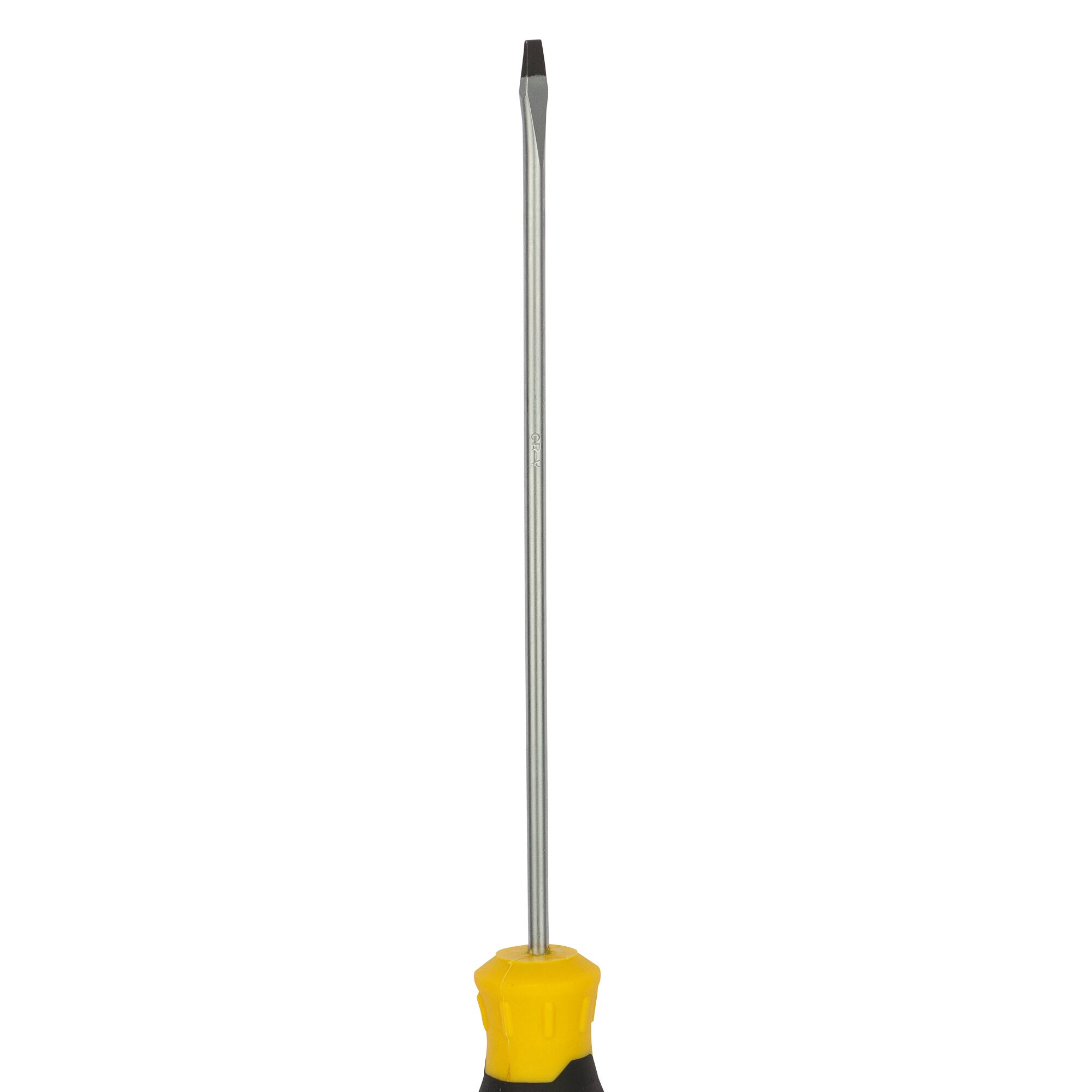 STANLEY STMT60819-8 slotted screwdriver with yellow and black handle, front view on white background.