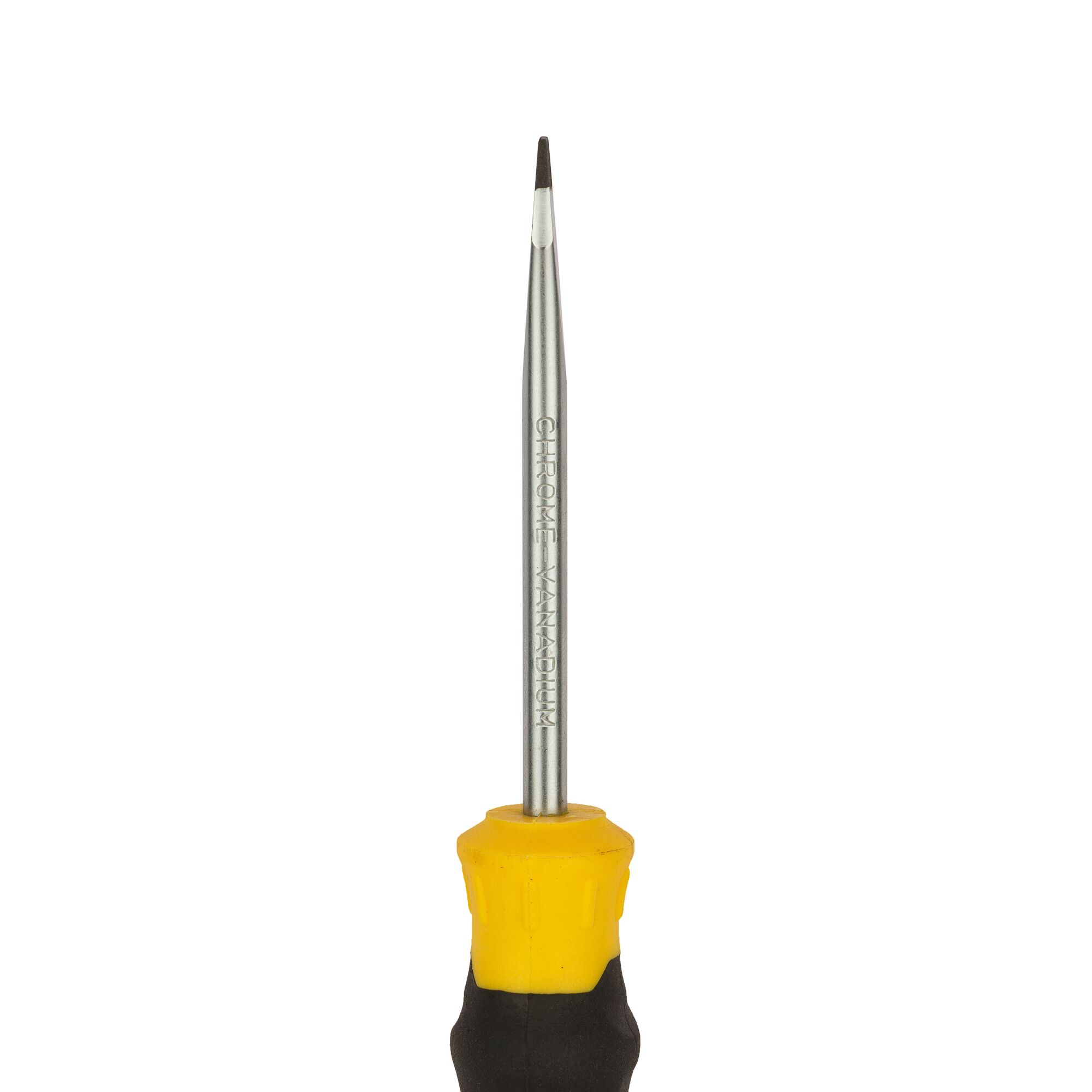 STANLEY STMT60821-8 precision screwdriver with yellow and black handle, front view on white background.