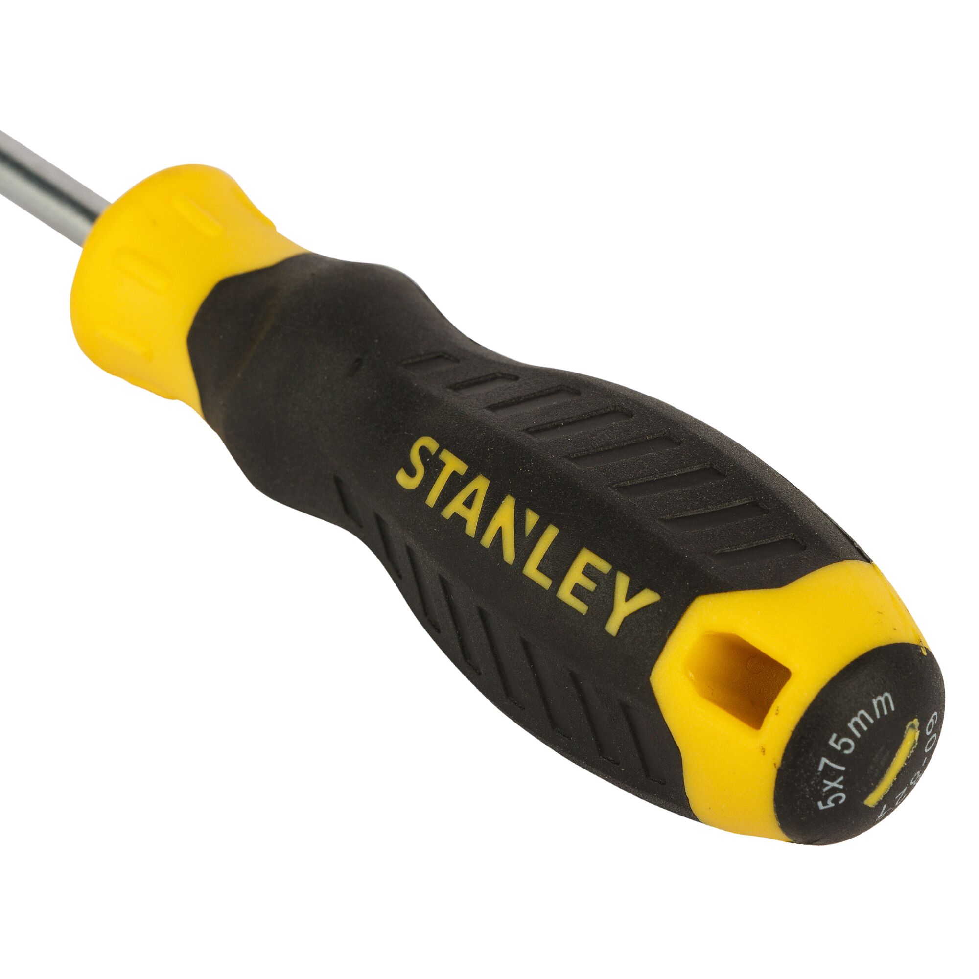 Stanley STMT60821-8 screwdriver handle, black and yellow, side angle, textured grip