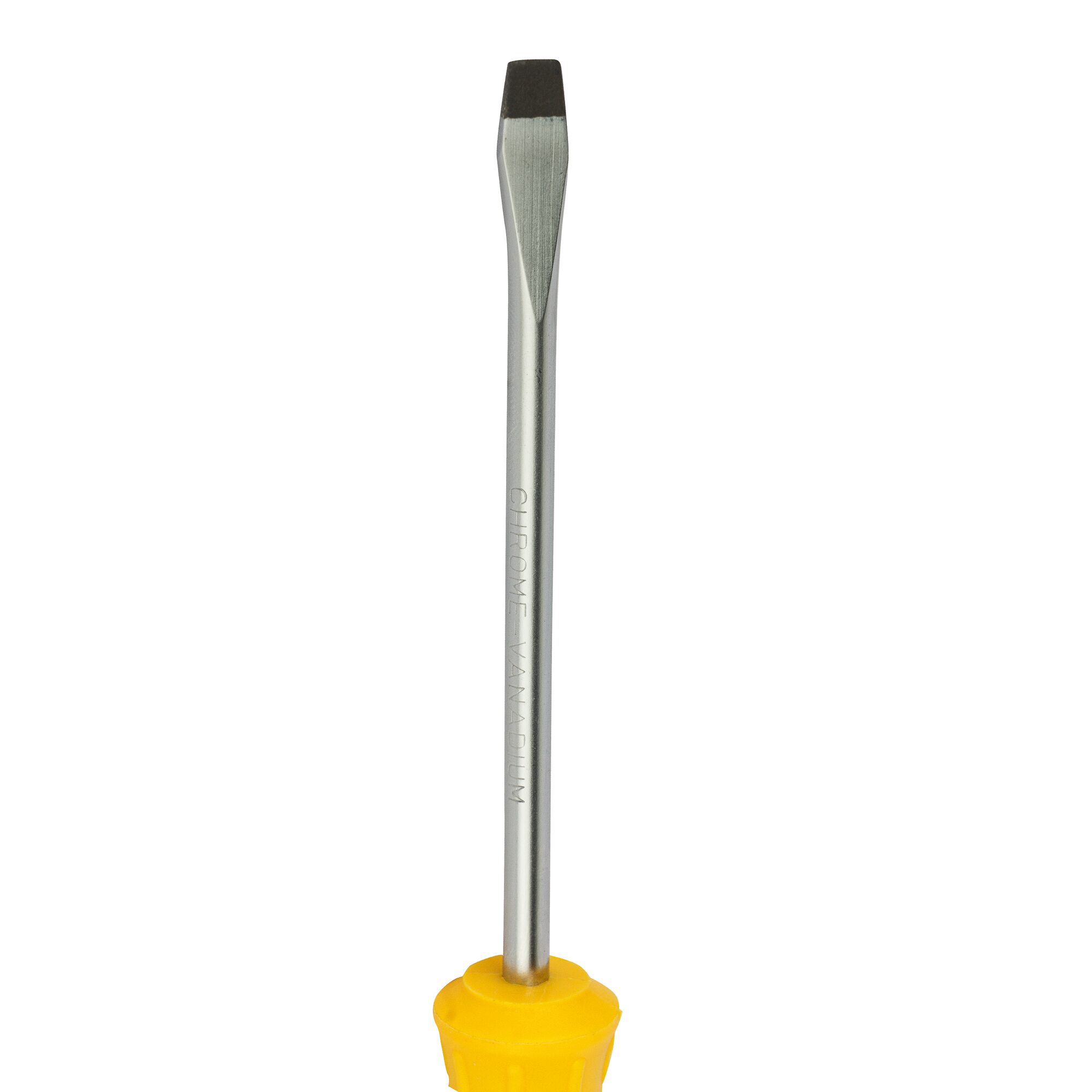 STANLEY STMT60822-8 flathead screwdriver, yellow handle, front angle, white background