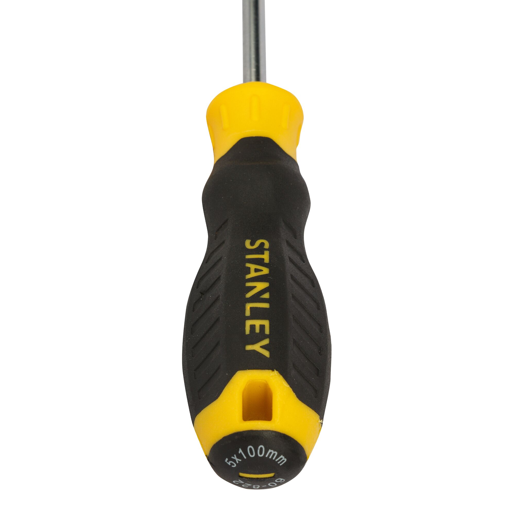 STANLEY STMT60822-8 yellow and black screwdriver, handle close-up, white background