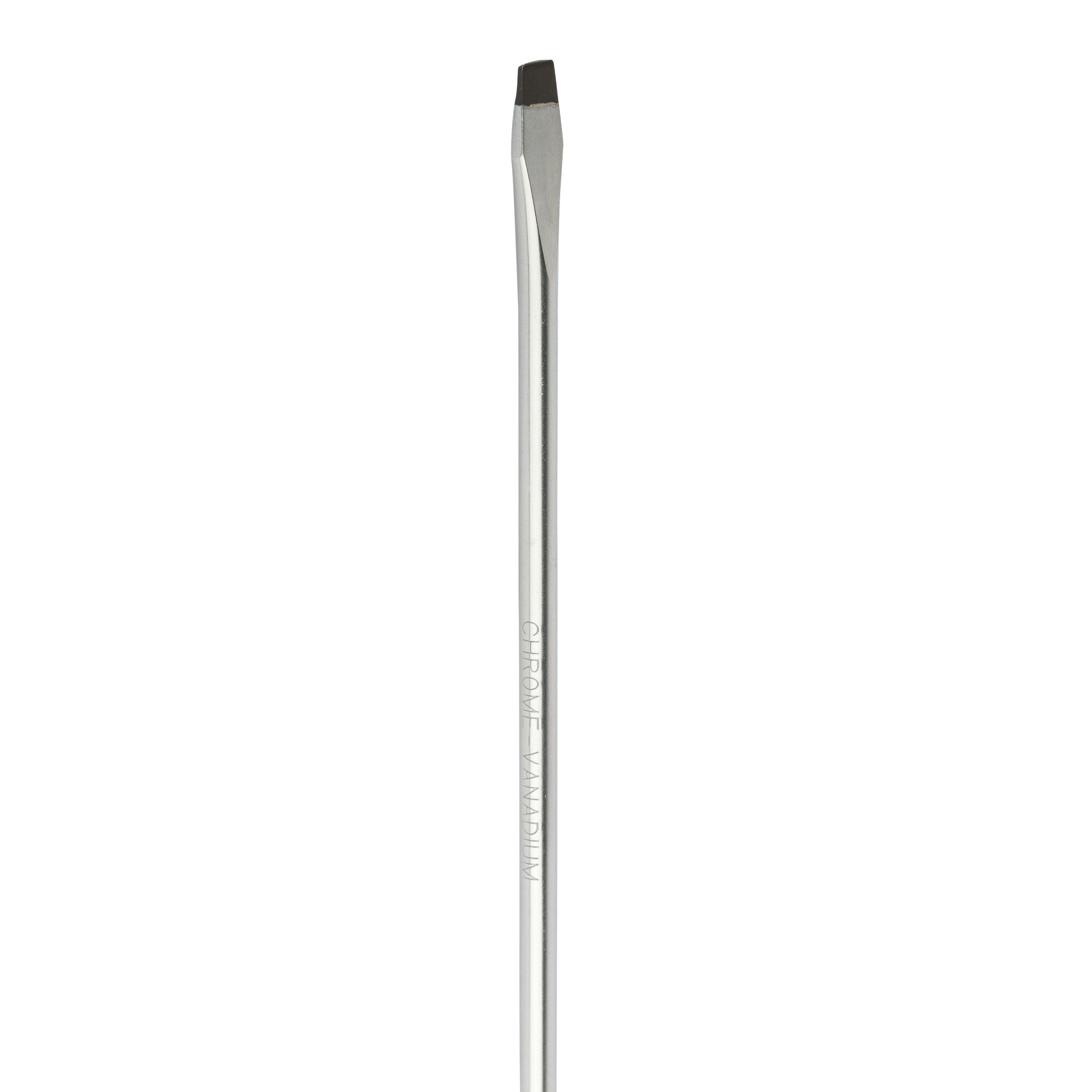 STANLEY STMT60824-8 flathead screwdriver, silver chrome finish, photographed from front on white background.