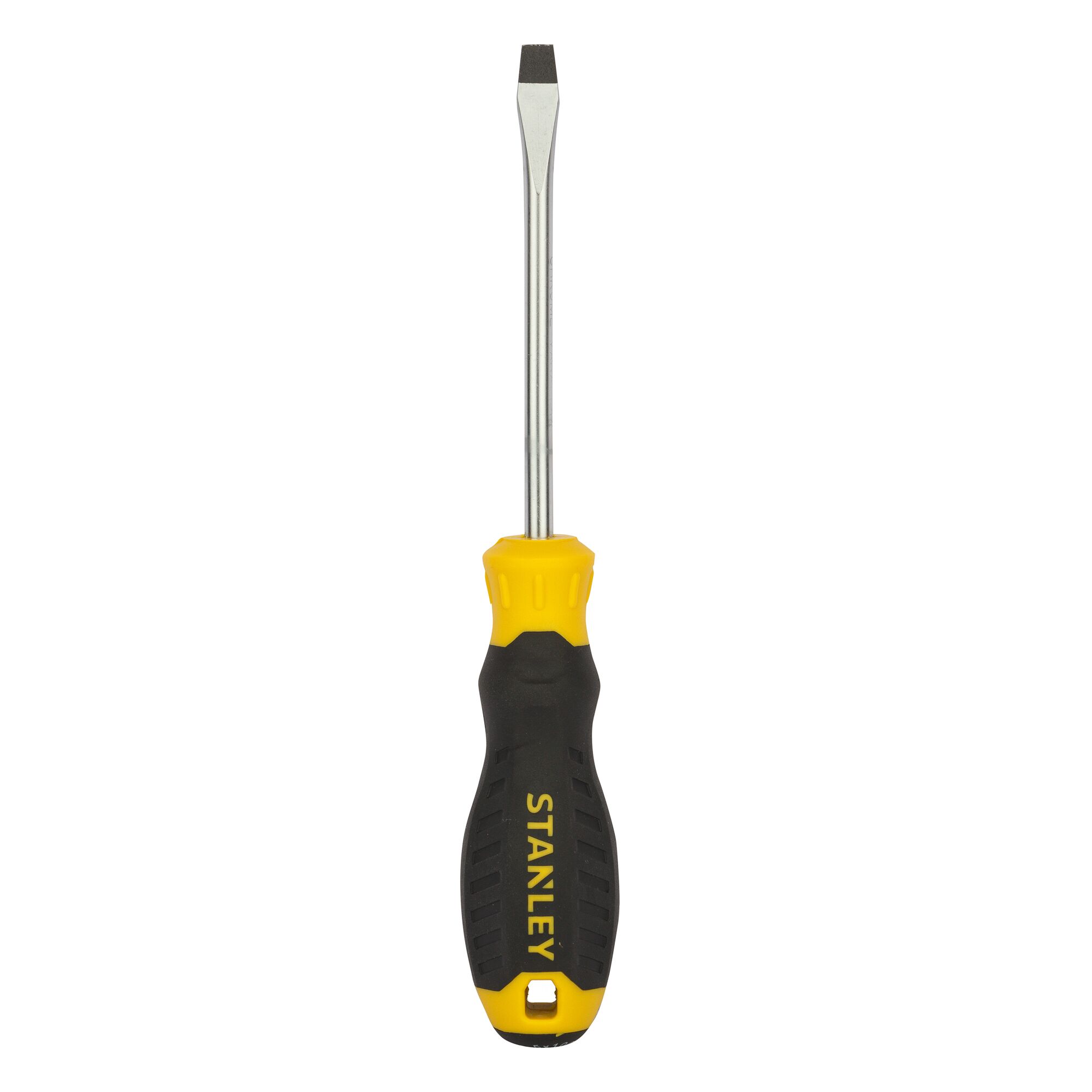 STANLEY STMT60826-8 flathead screwdriver, black and yellow handle, product front angle.