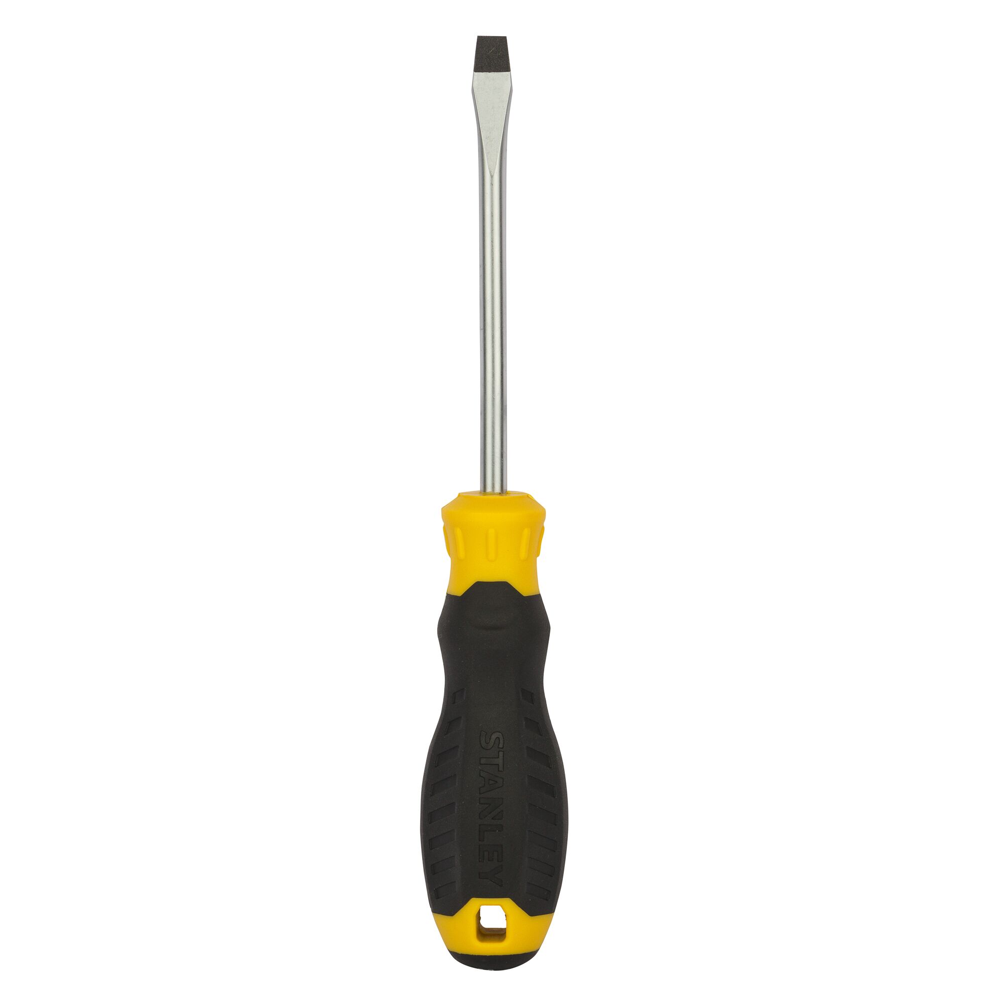 Stanley STMT60826-8 slotted screwdriver with black and yellow handle, front view.