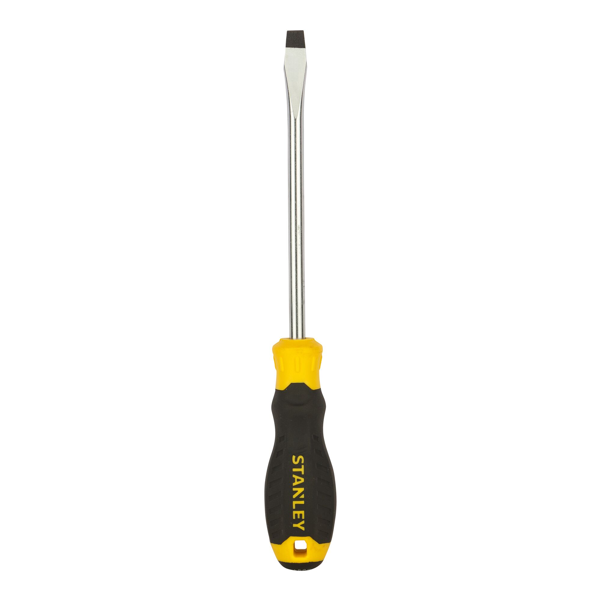 STANLEY STMT60831-8 flathead screwdriver, black and yellow handle, photographed front on white background.
