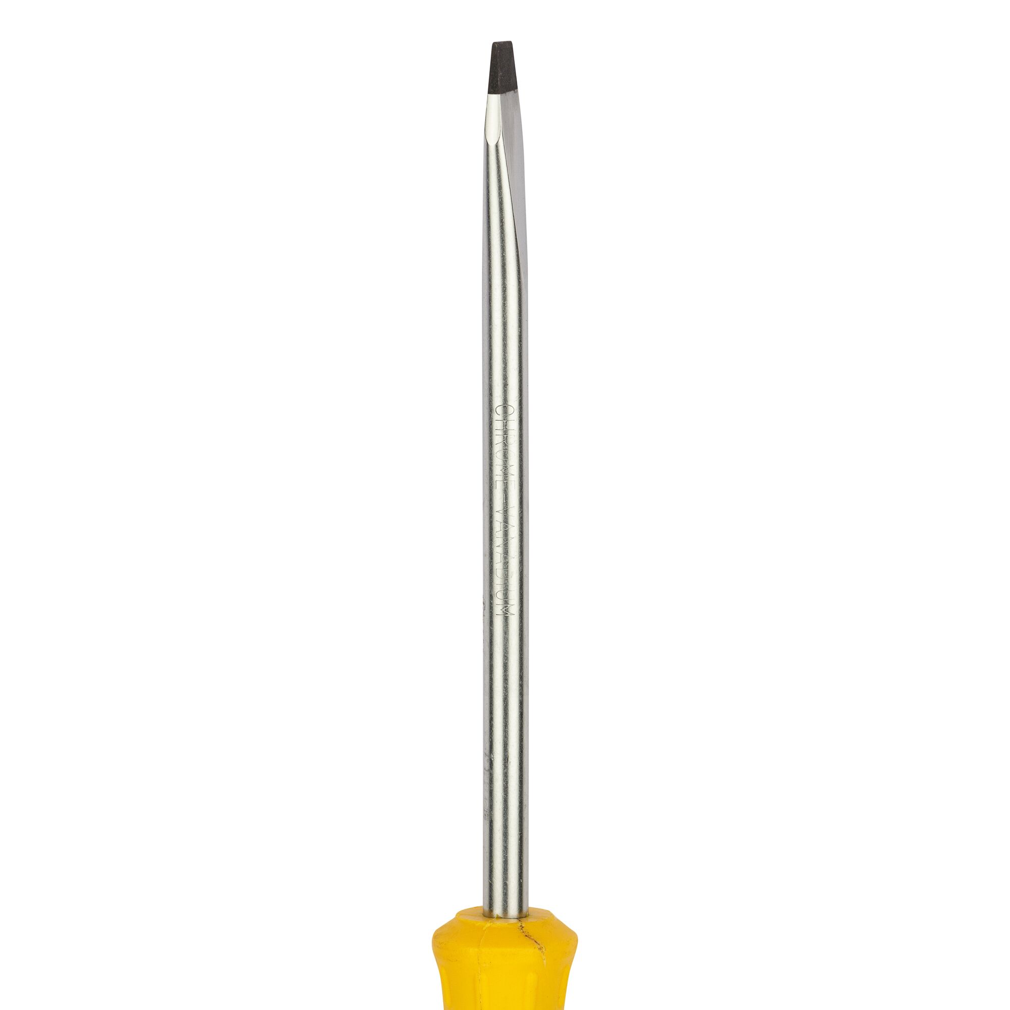 STANLEY STMT60831-8 flat-head screwdriver with yellow handle, front view, metal shaft.