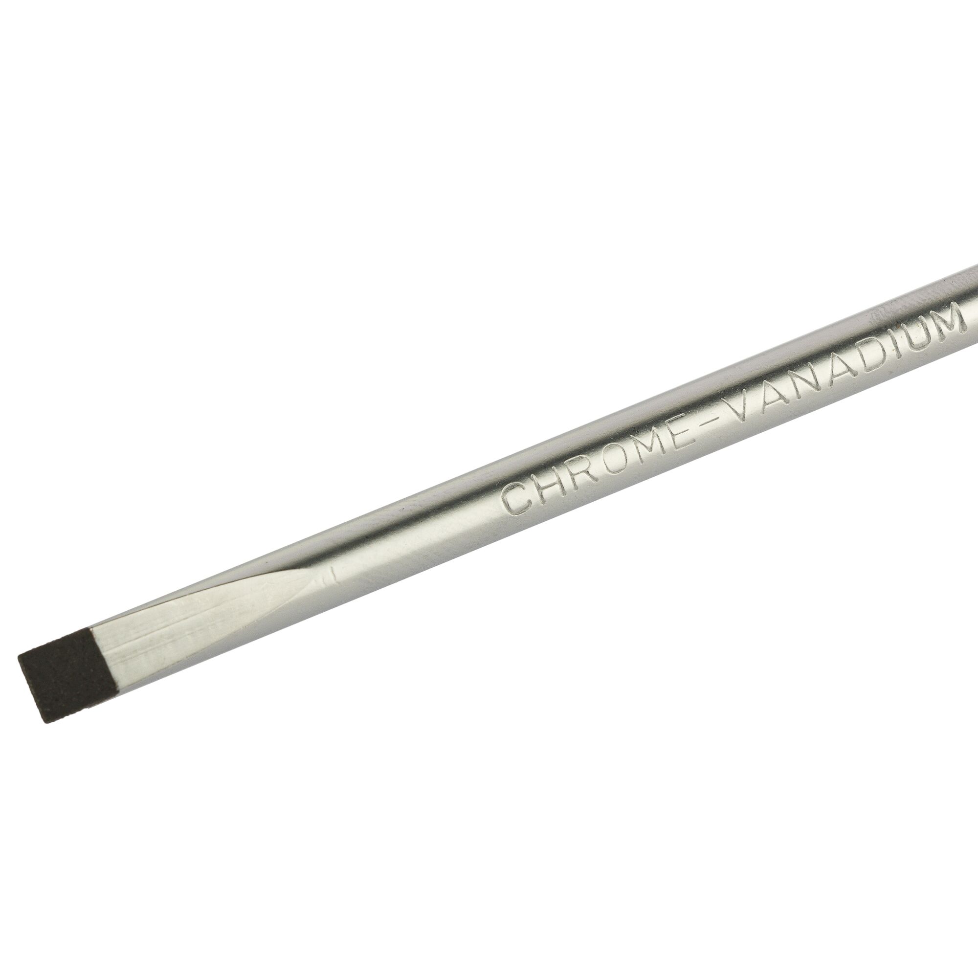 STANLEY STMT60834-8 slotted screwdriver shaft, chrome-vanadium steel, side angle, on white background.