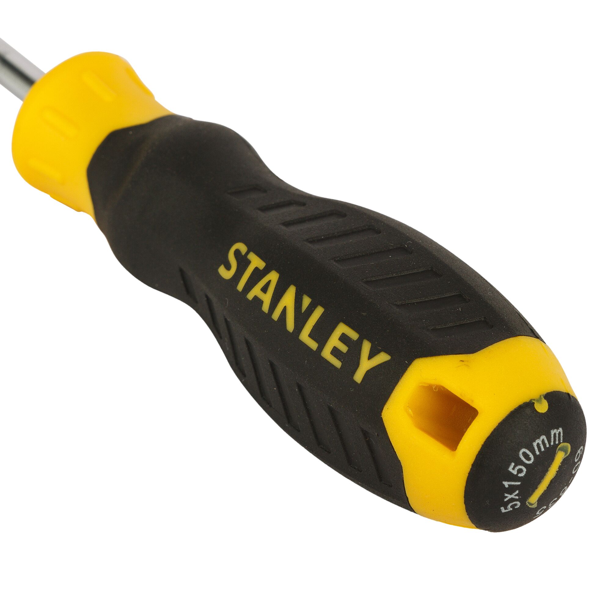 STANLEY STMT60835-8 screwdriver with black and yellow ergonomic handle, side view, clear branding and size marking.