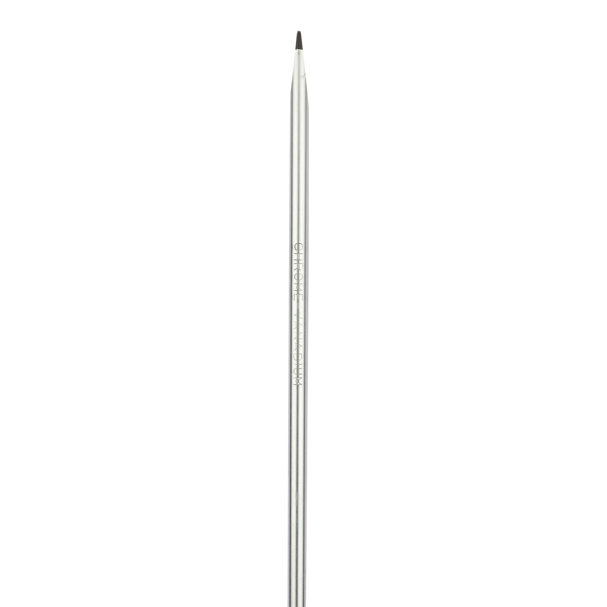 STANLEY STMT60836-8 chrome vanadium screwdriver bit, silver color, front angle, isolated on white background.