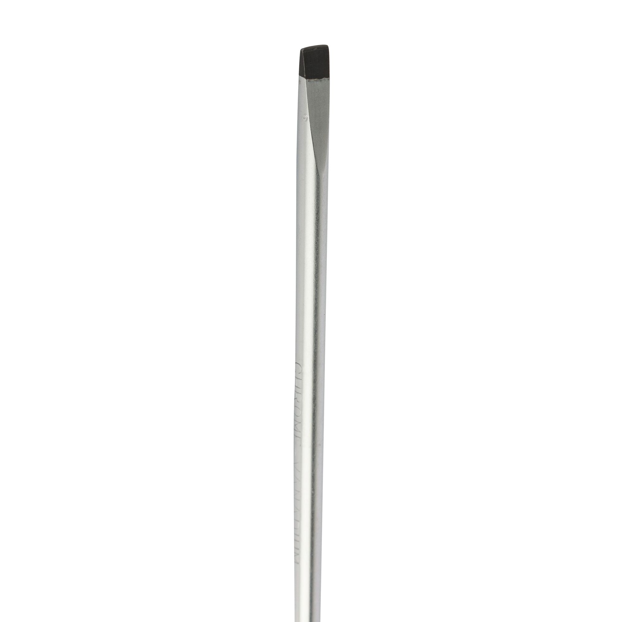 Photo of STANLEY STMT60836-8 slotted screwdriver, side angle, silver shaft with black tip.