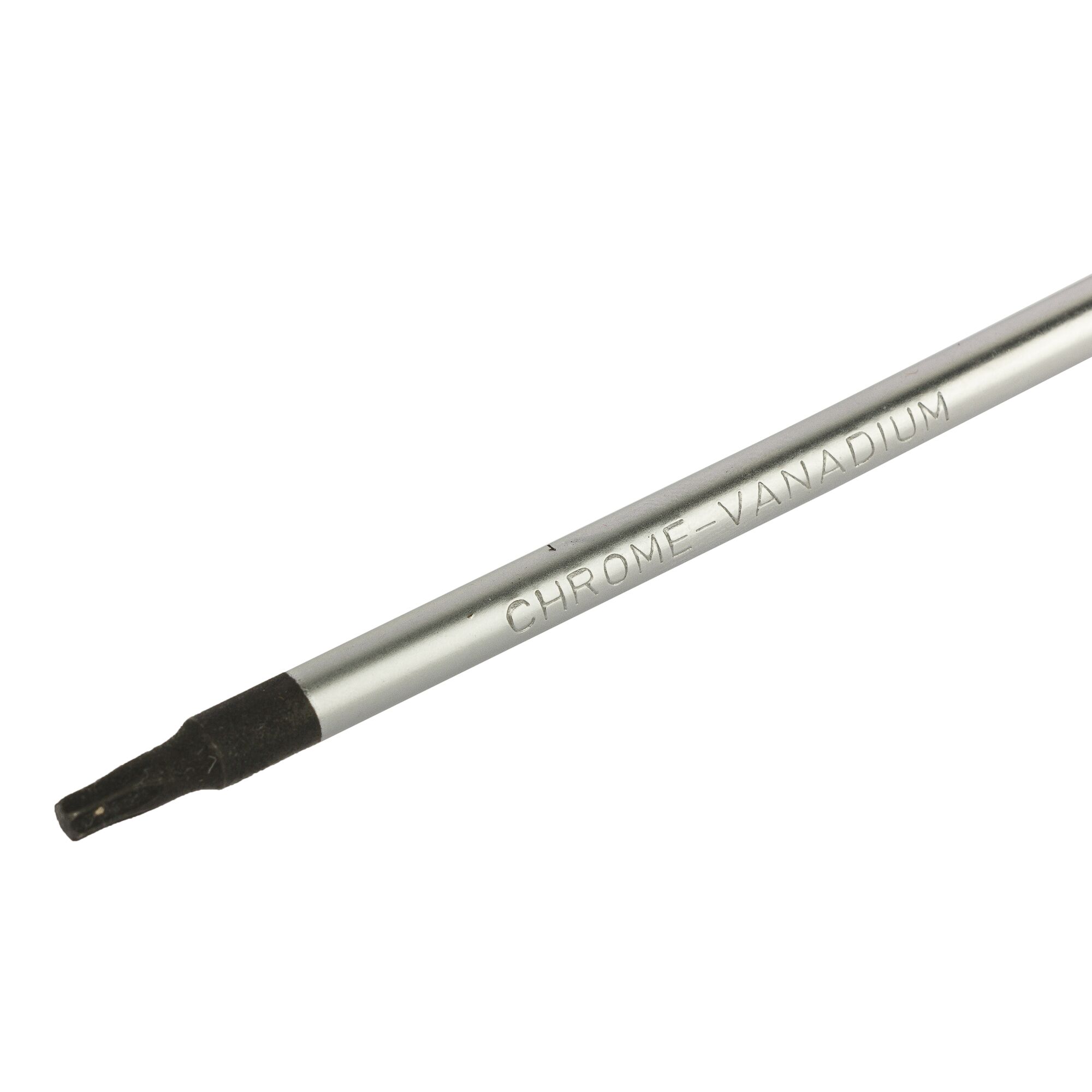 STANLEY STMT60845-8 chrome vanadium Torx screwdriver bit, side angle, silver shaft and black tip.