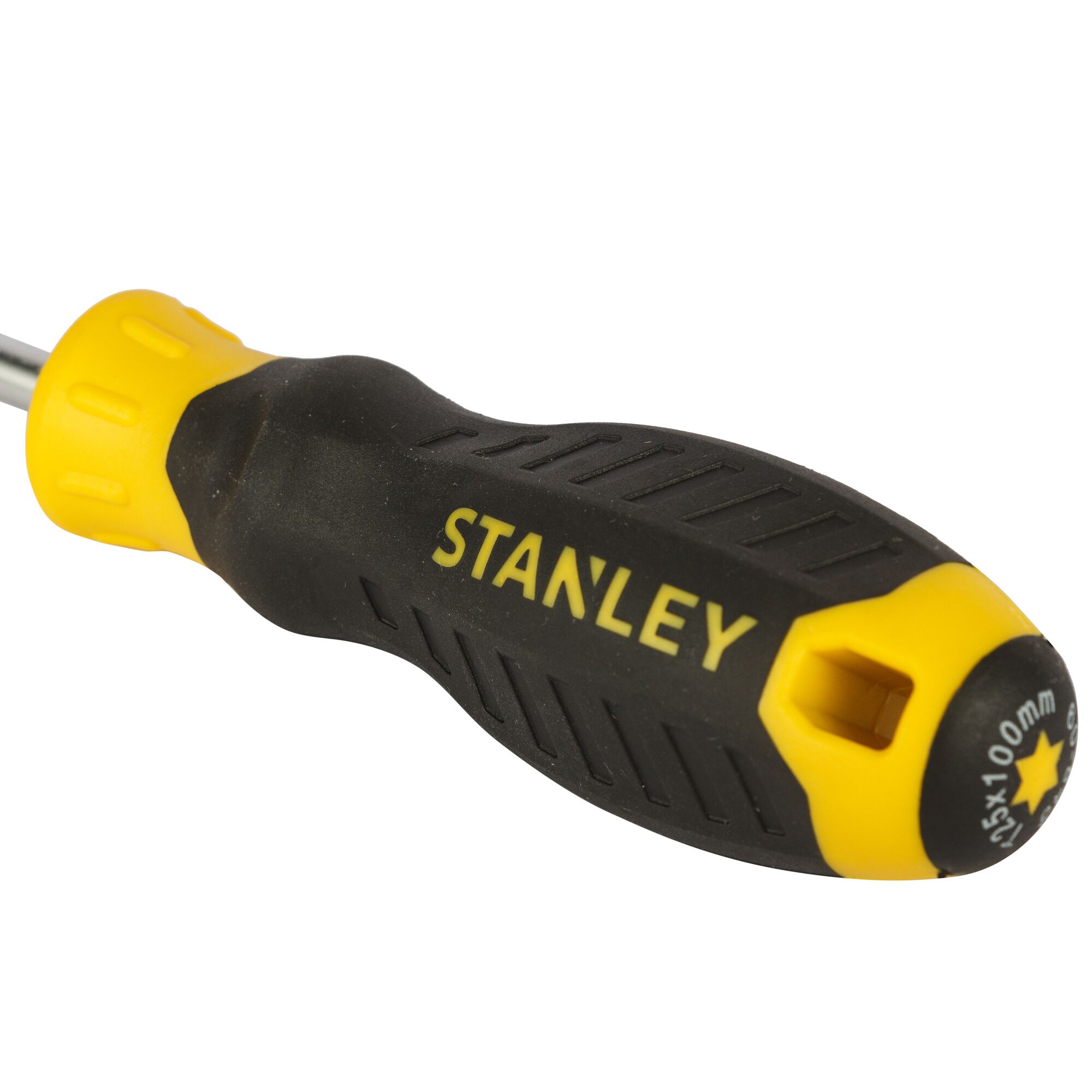 STANLEY STMT60848-8 screwdriver with black and yellow ergonomic handle, close-up view