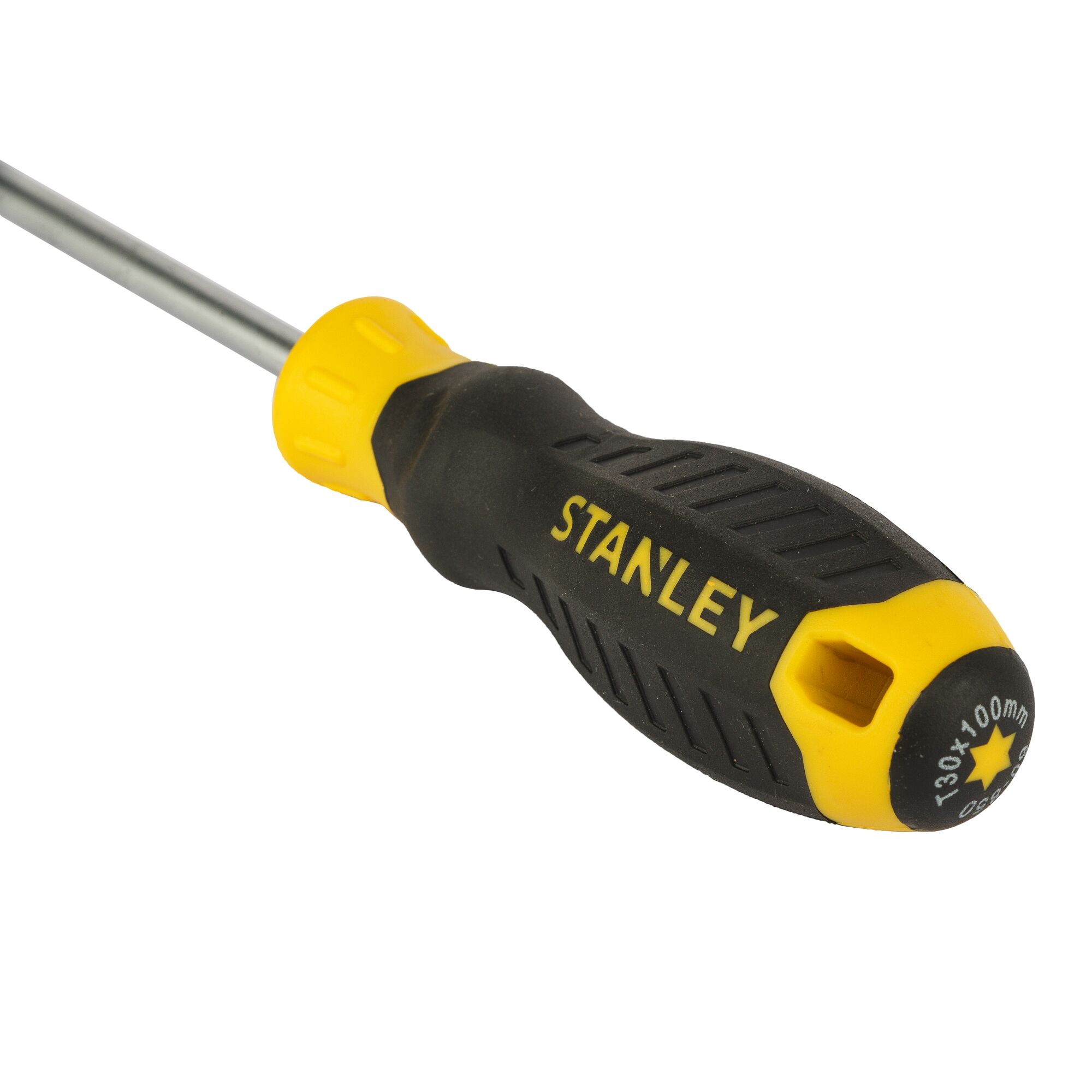 STANLEY STMT60850-8 black and yellow screwdriver, ergonomic handle, product side angle on white background.