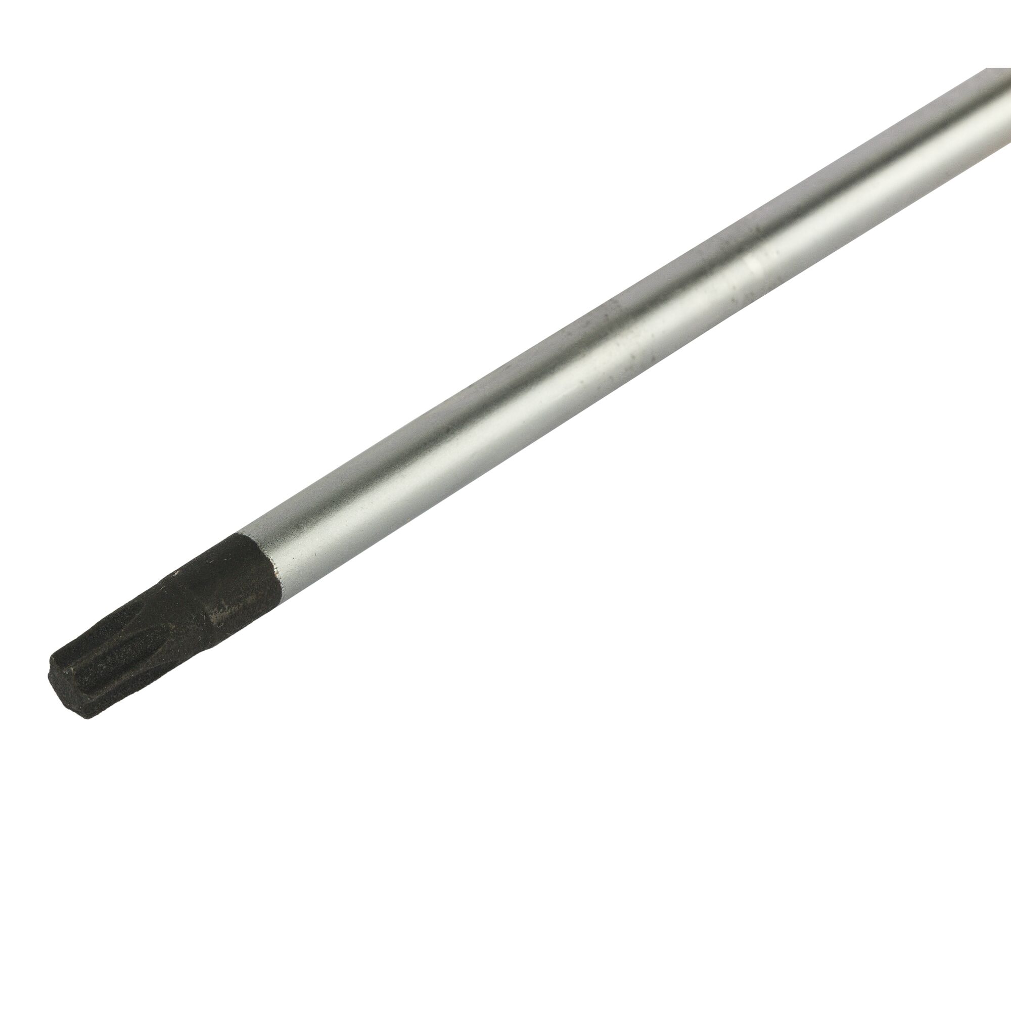 STANLEY STMT60850-8 silver and black screwdriver shaft, close-up of Phillips tip, on white background.