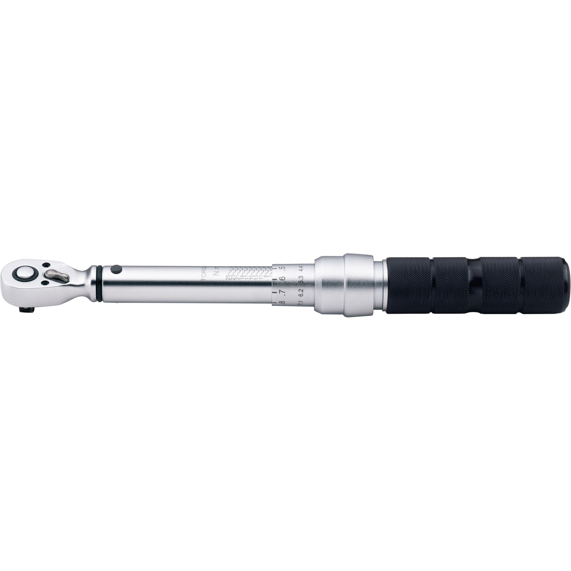 STANLEY STMT73587-8 torque wrench with black textured handle, side view, white background.