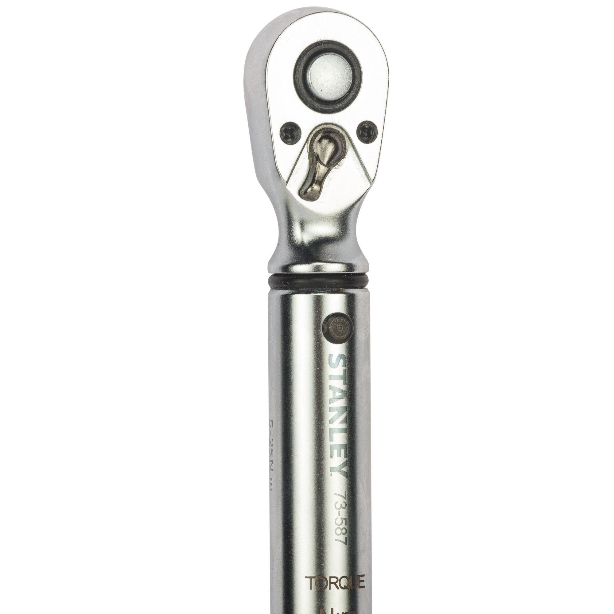 STANLEY STMT73587-8 torque wrench, chrome finish, close-up photo, tool category, white background.