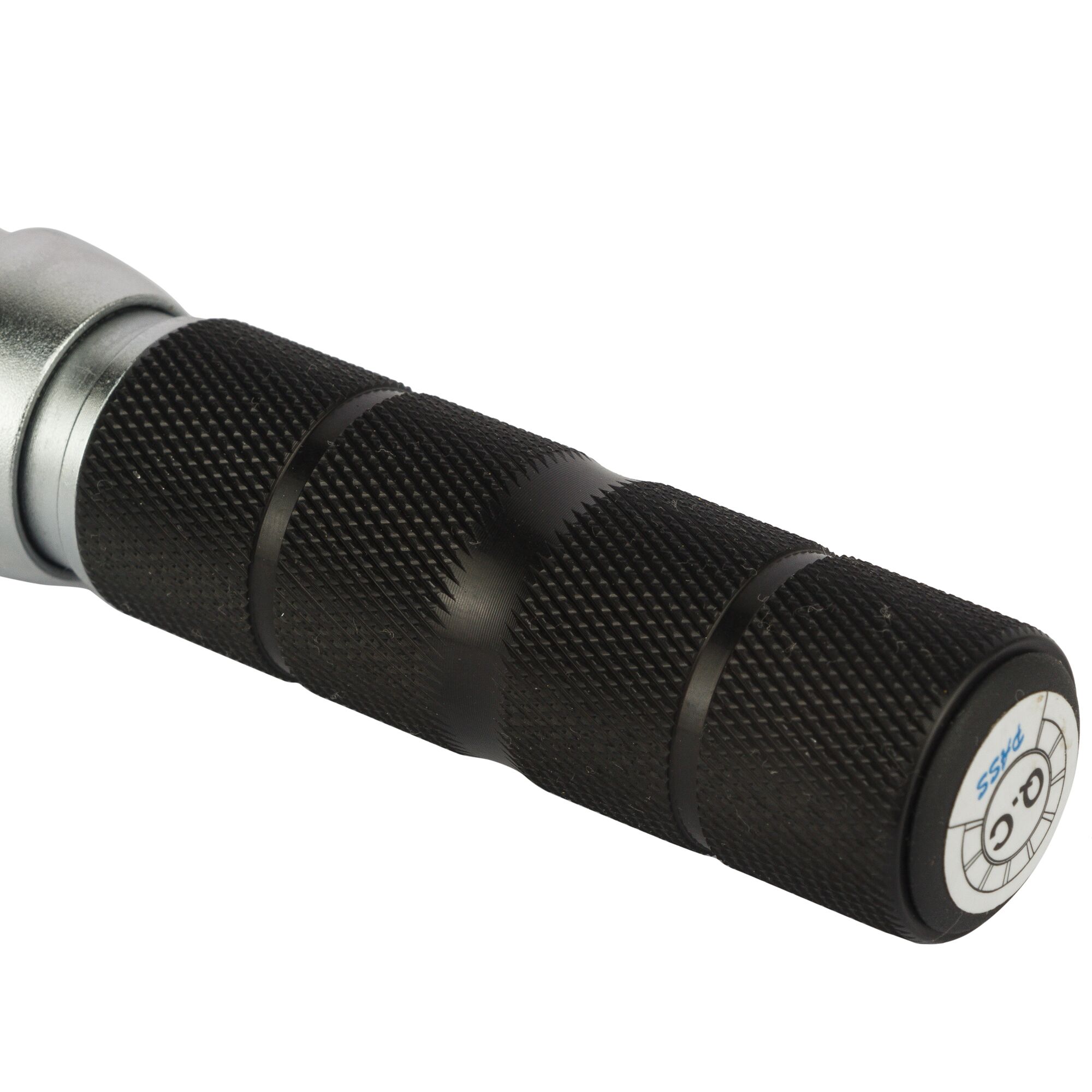 STANLEY STMT73587-8 black knurled tool handle, close-up photography on white background.