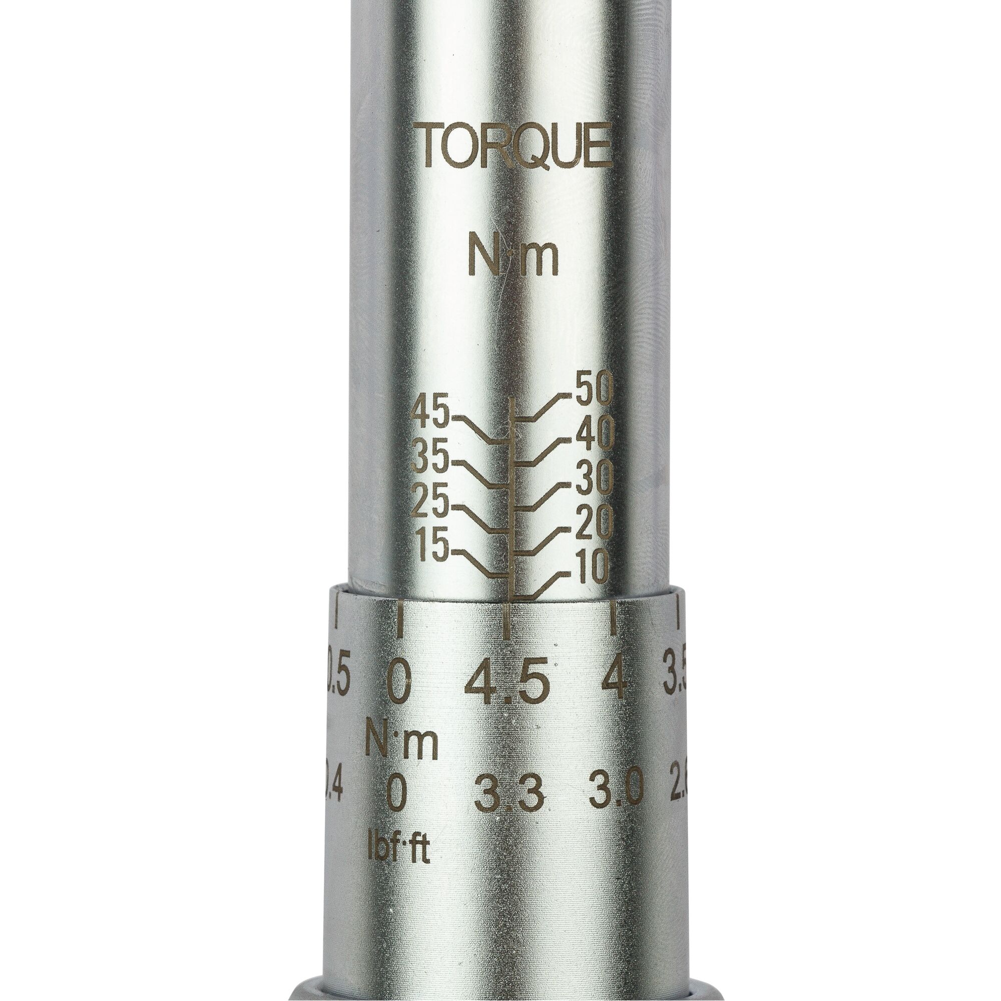 Stanley STMT73588-8 torque wrench scale close-up, showing Newton meter and lbf·ft markings, white background.