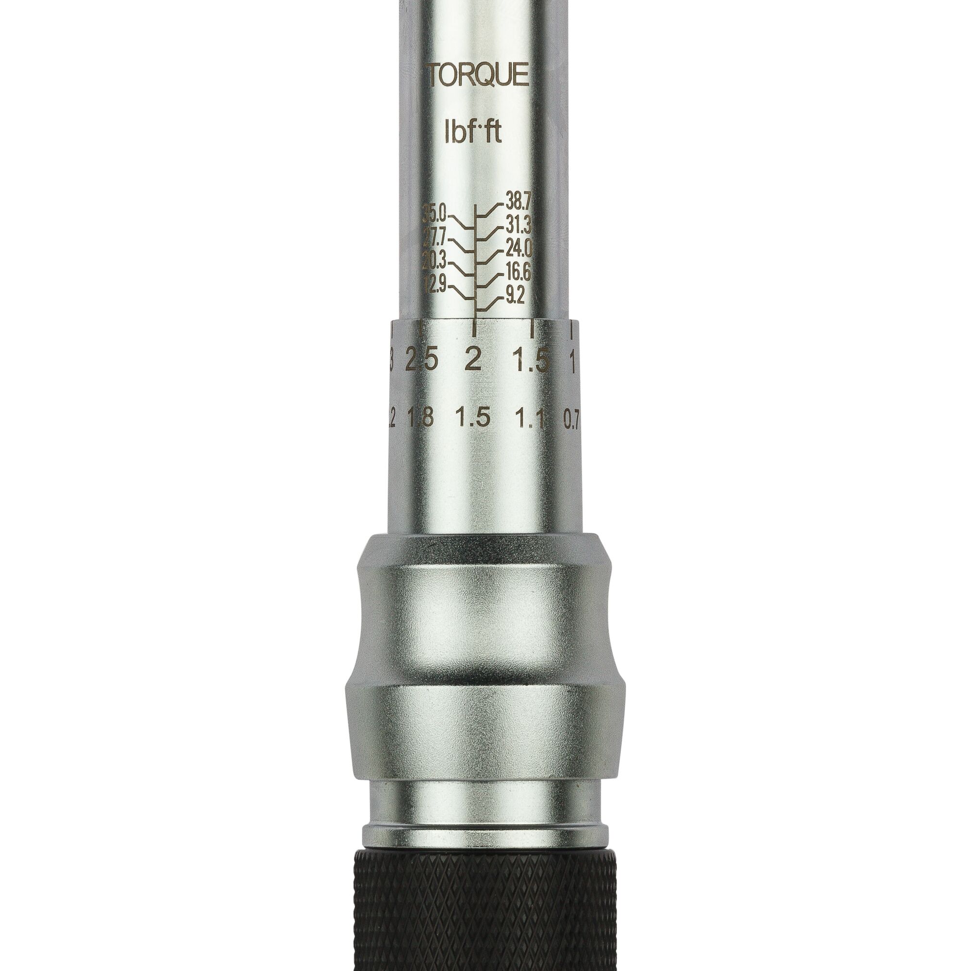 Photo of STANLEY STMT73588-8 torque wrench handle with measurement markings, close-up, white background.