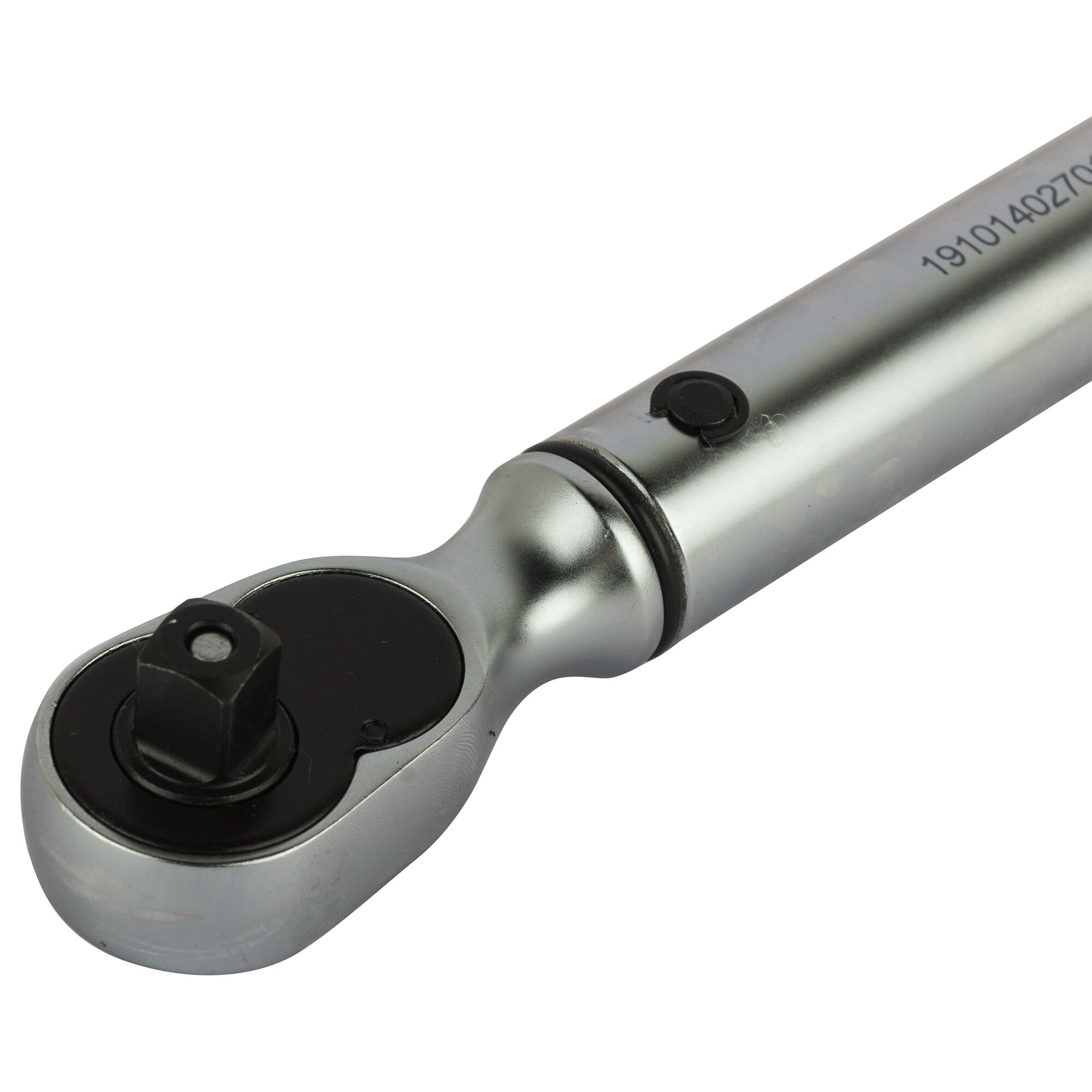 STANLEY STMT73588-8 ratchet wrench, close-up showing silver handle and black rotating head, product photography.