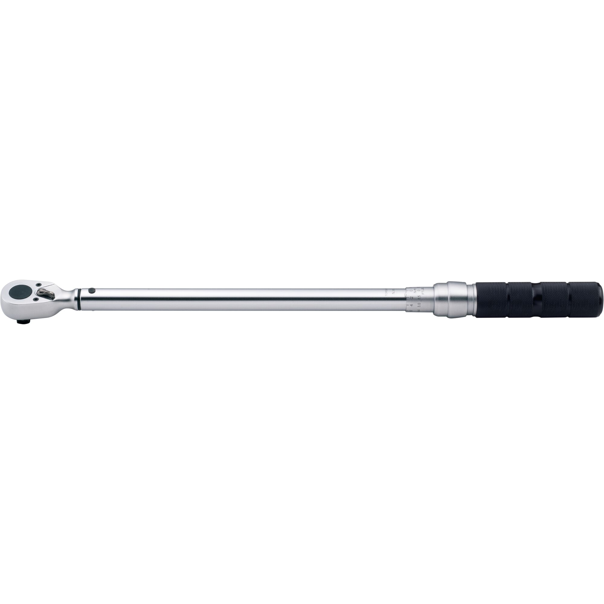 STANLEY STMT73591-8 torque wrench with long chrome handle and black grip, side angle on white background.